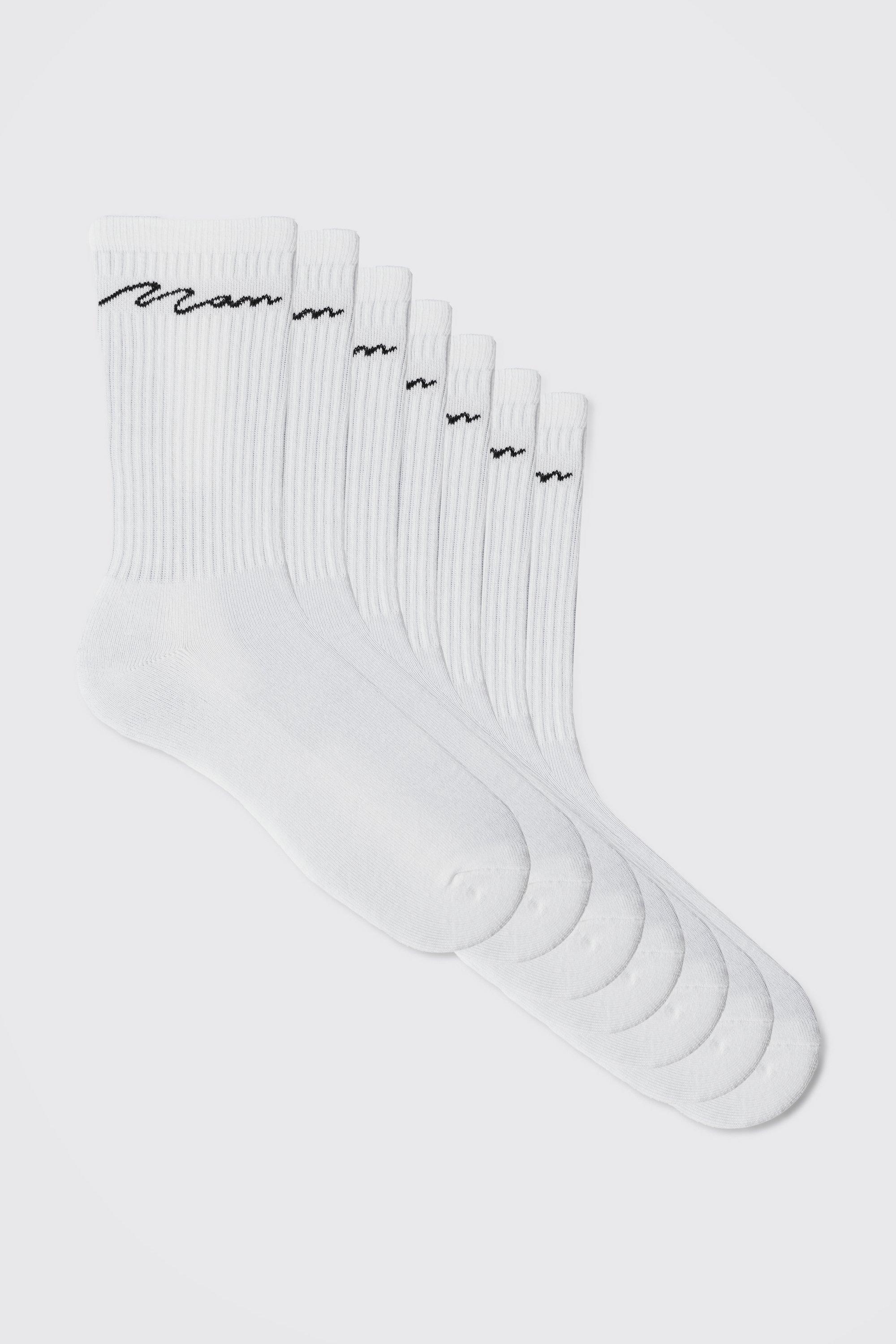 Mens White 7 Pack Man Signature Sport Socks, White