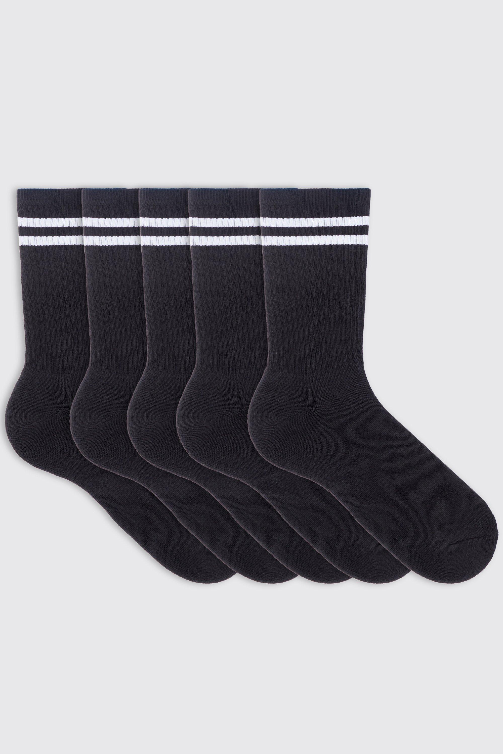 mens black 5 pack sport stripe socks, black