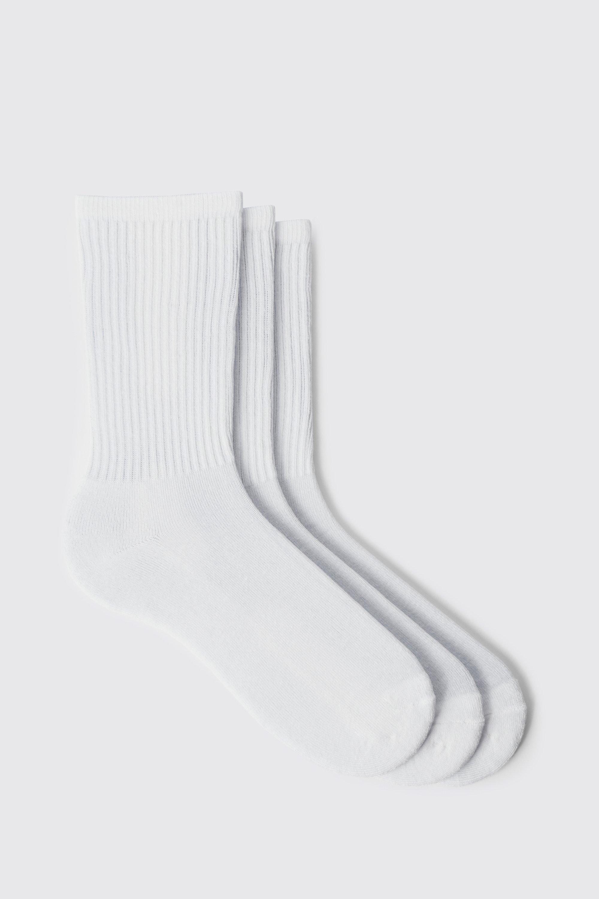 Mens White 3 Pack Plain Sport Socks, White