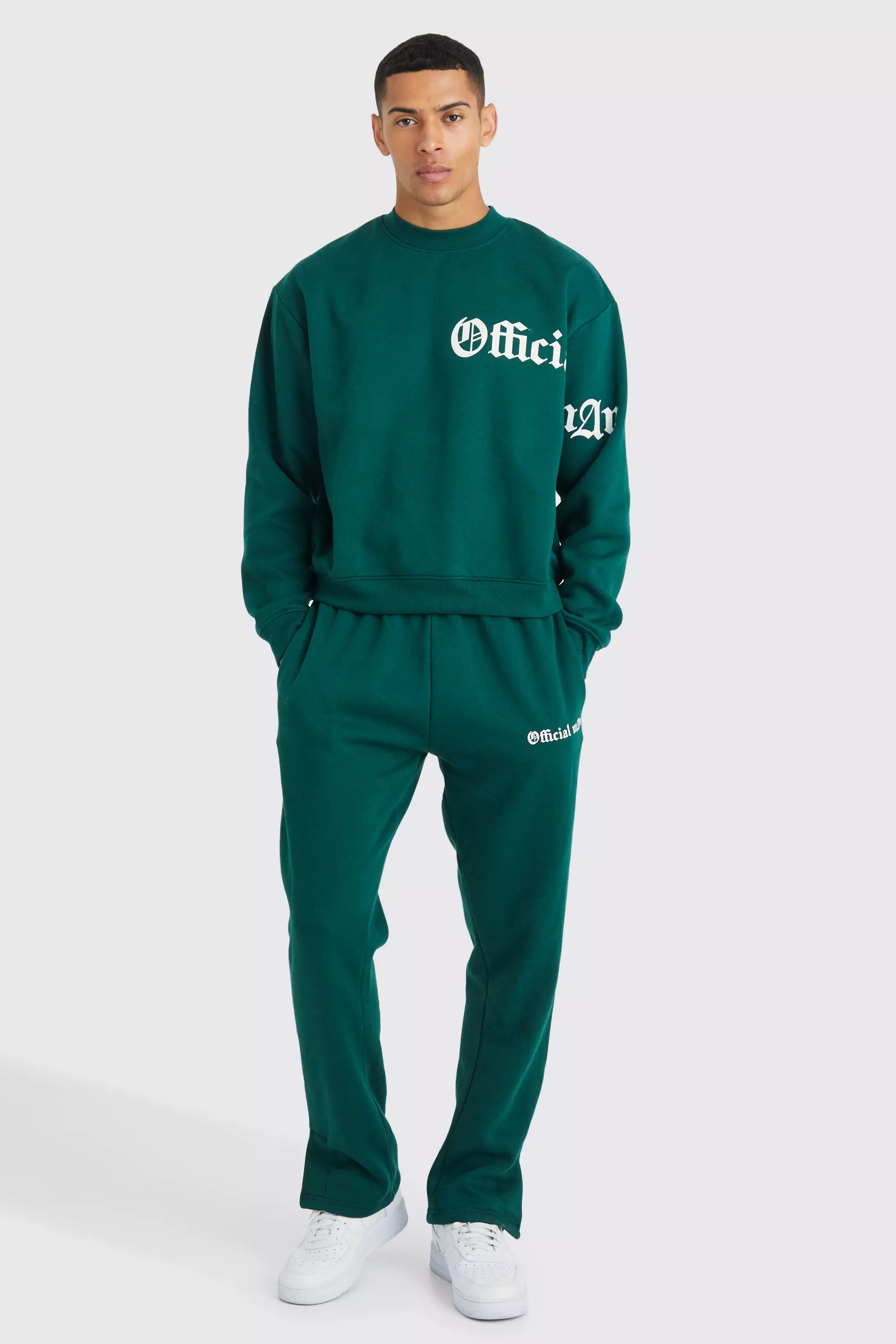 Oversized Boxy Slogan Sweatshirt Tracksuit boohooMAN USA