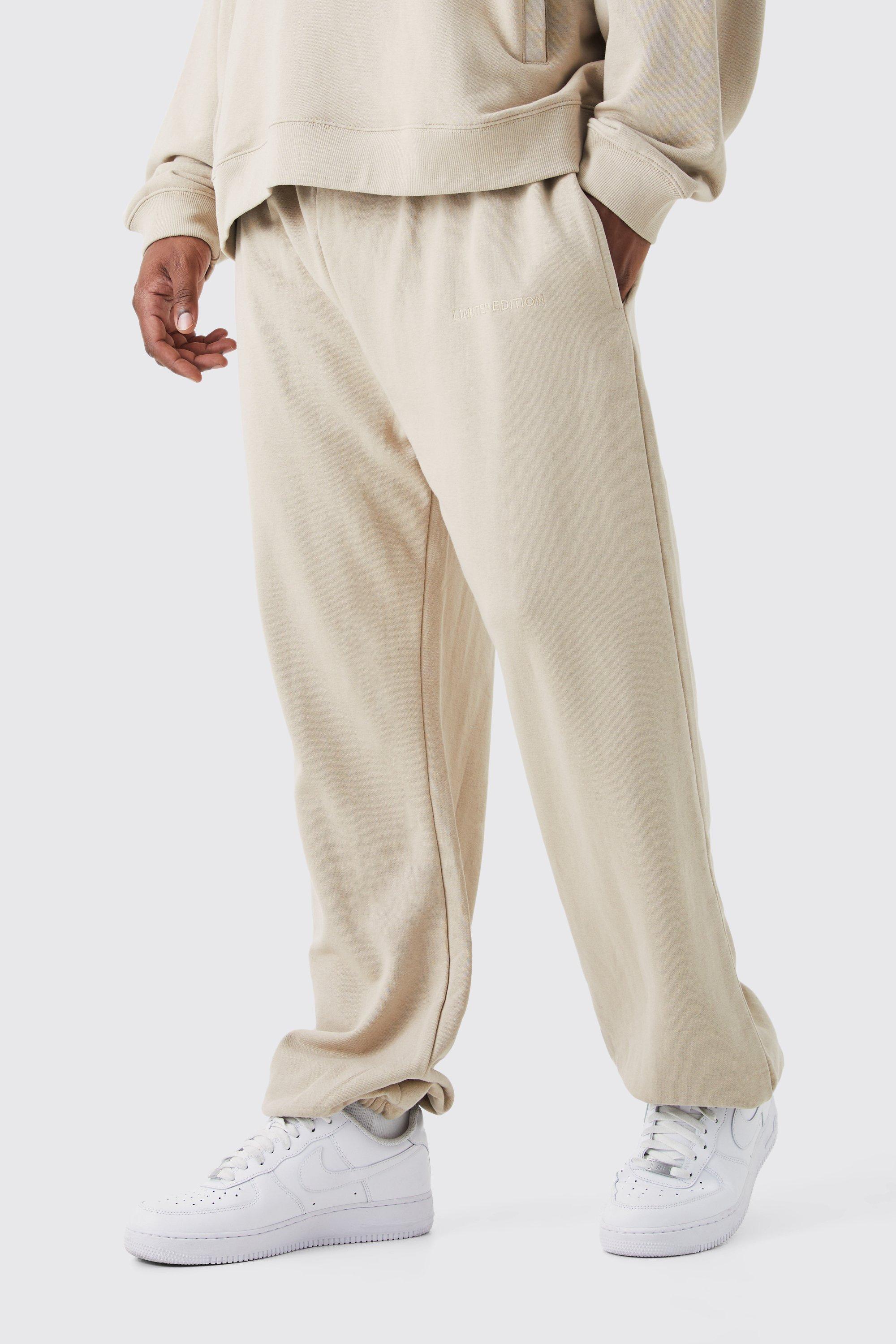 Mens Beige Plus Relaxed Fit Loopback Jogger, Beige