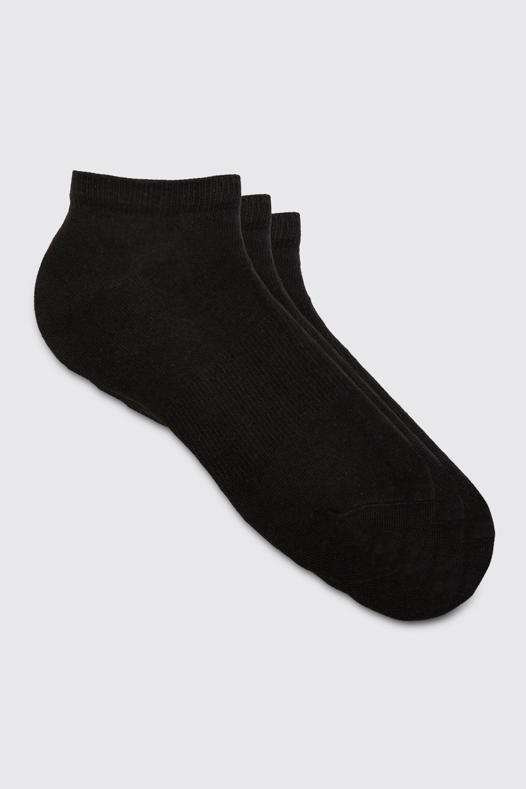 Mens Black 3 Pack Plain Trainer Socks, Black