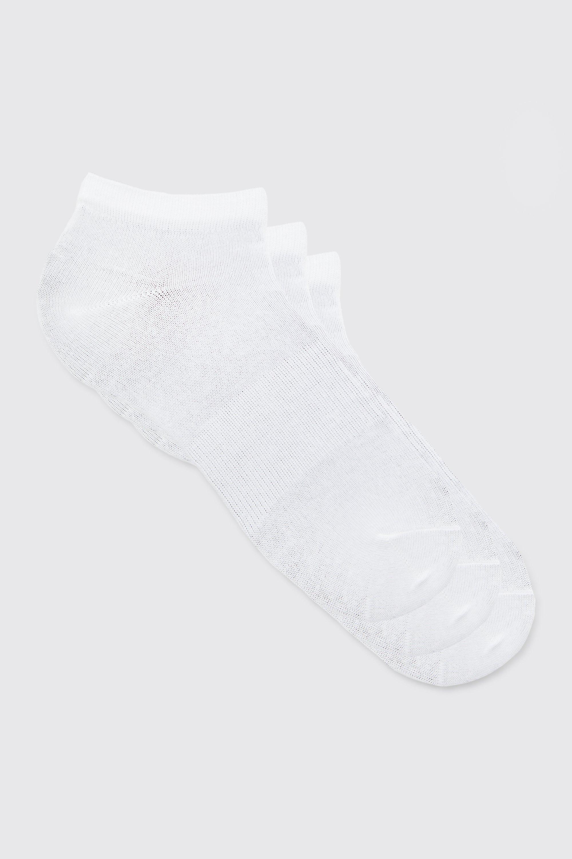 Mens White 3 Pack Plain Trainer Socks, White