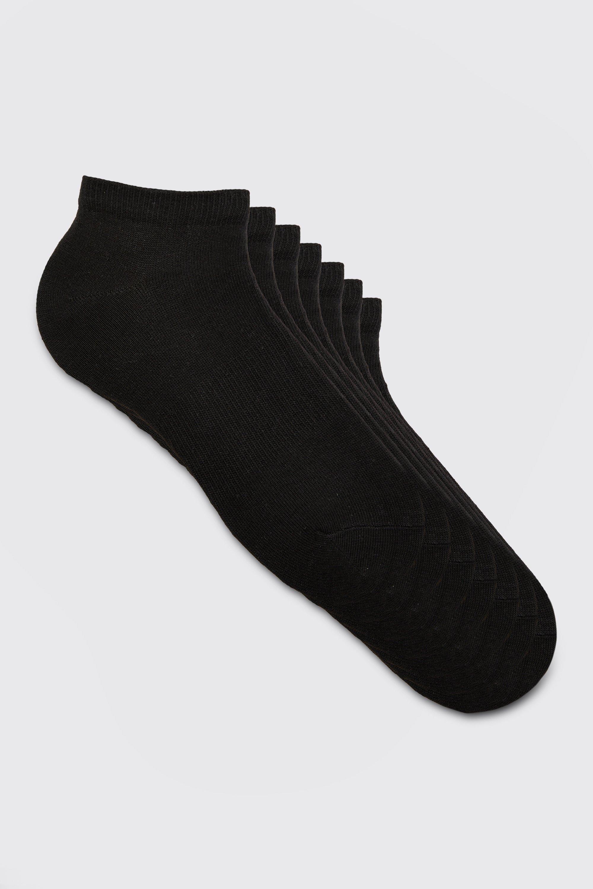 Mens Black 7 Pack Plain Trainer Socks, Black