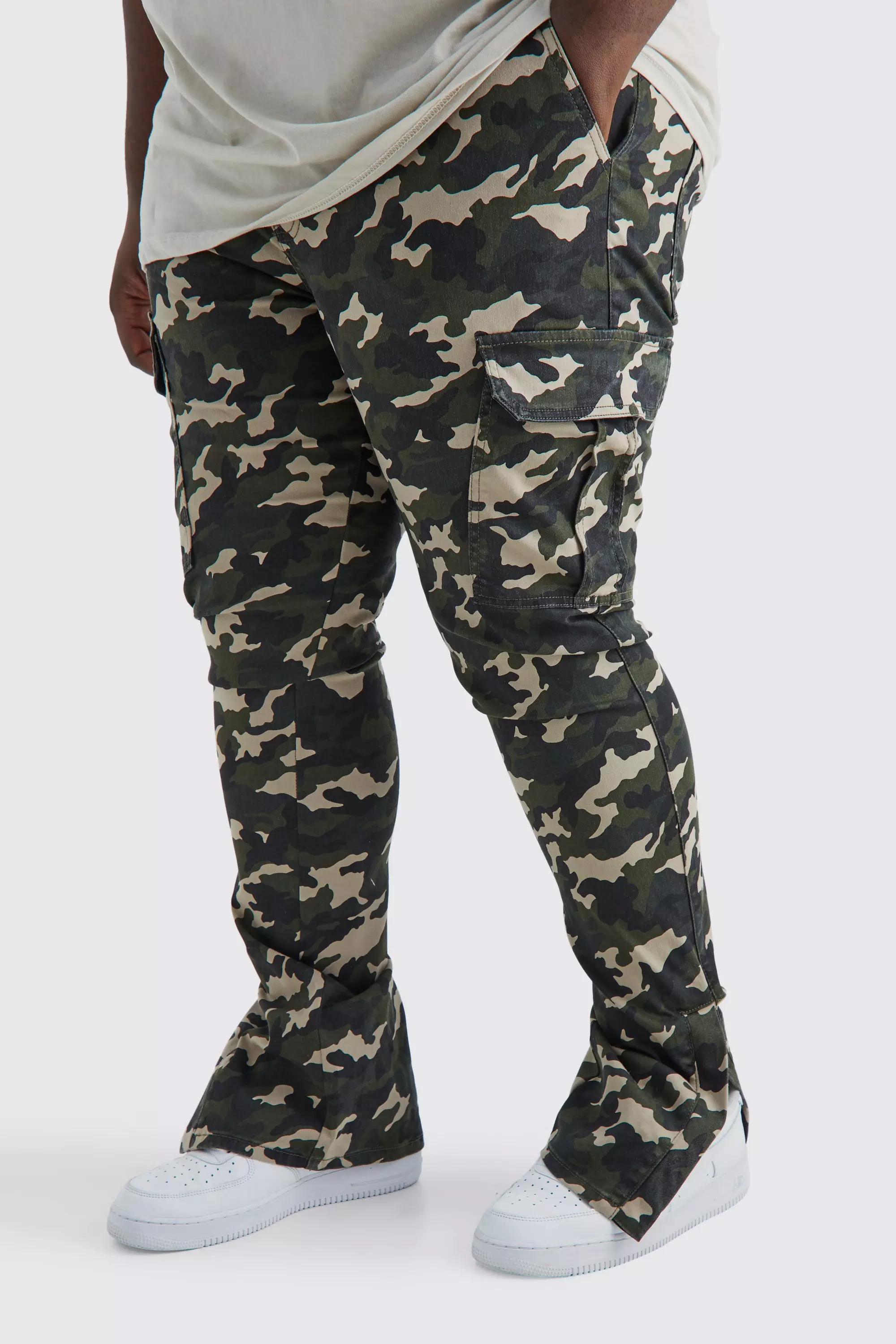 Plus Black Camo Cargo Pants