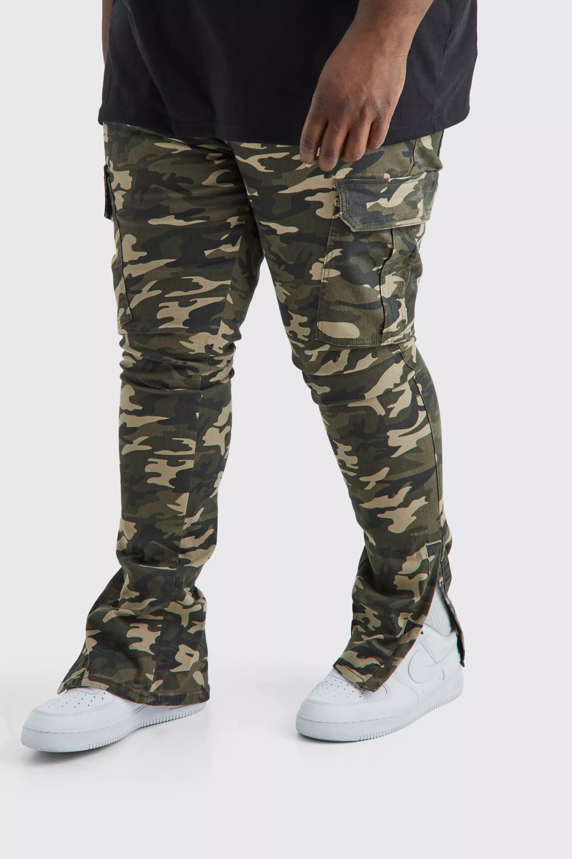 Plus Skinny Stacked Split Hem Camo Cargo Pants