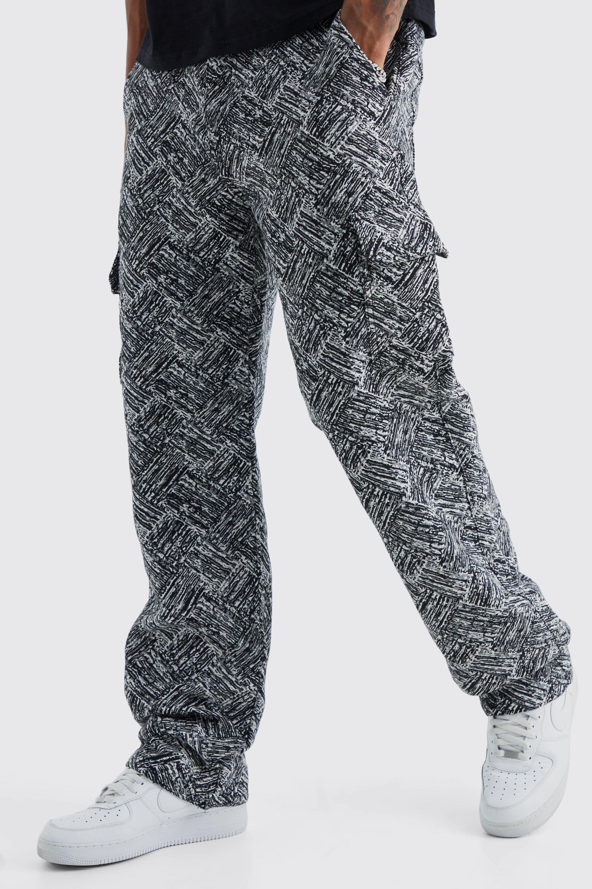 Mens Grey Tall Relaxed Fit Tapestry Cargo Trouser, Grey