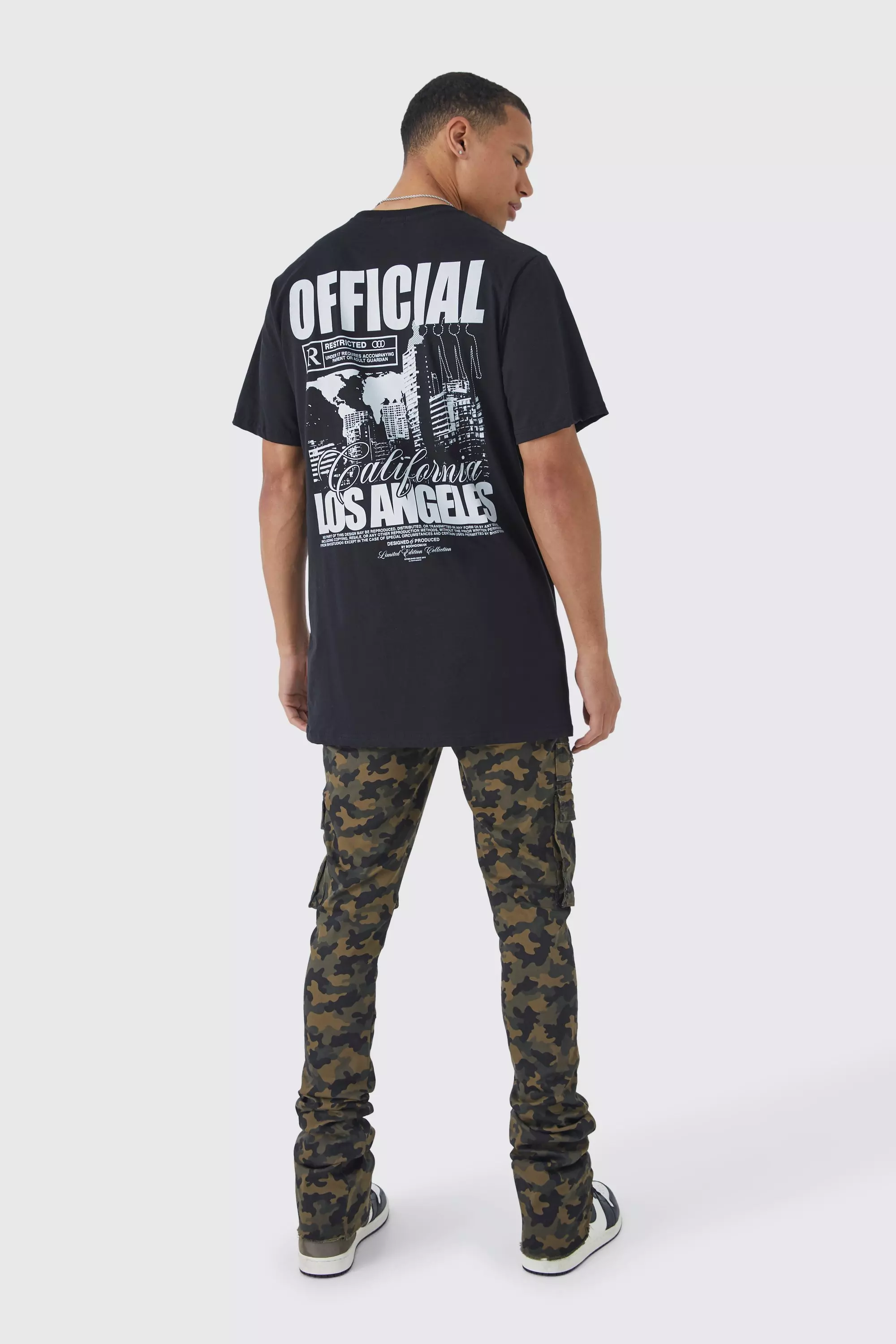 Contrast Skinny Stacked Flared Cargo Pants - Camouflage