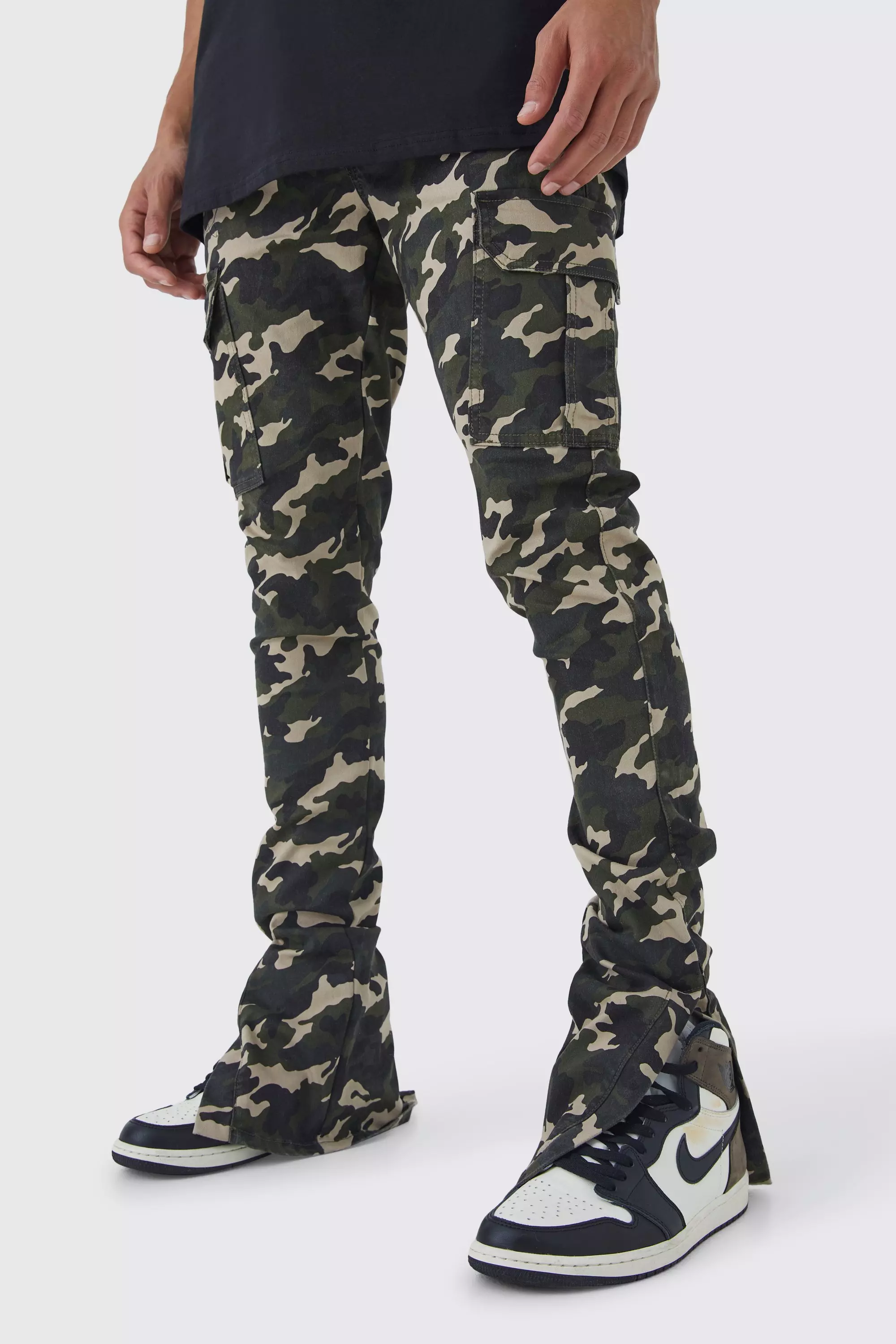 Tall Skinny Stacked Split Hem Camo Cargo Pants