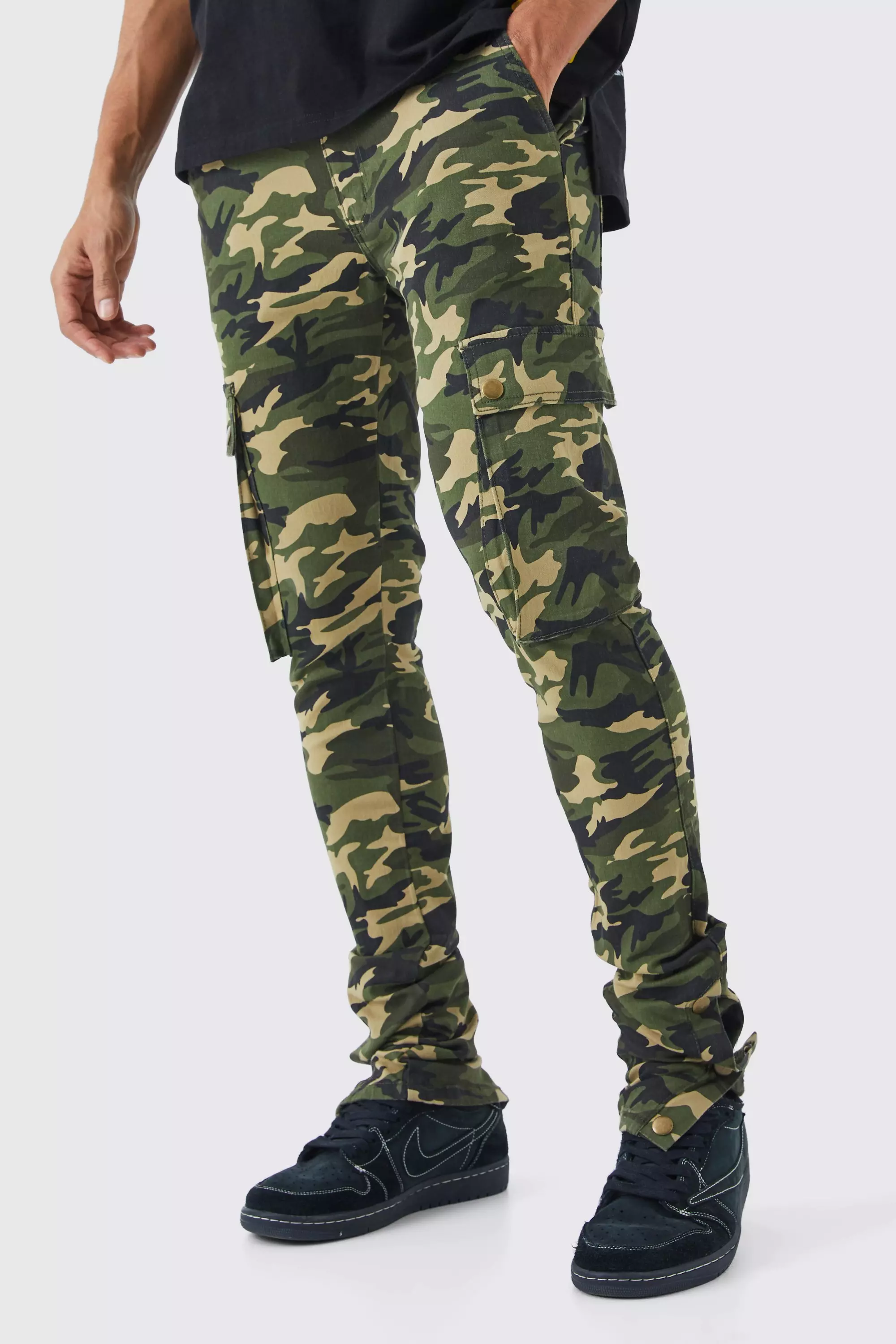 Skinny Stacked Popper Hem Camo Cargo Pants