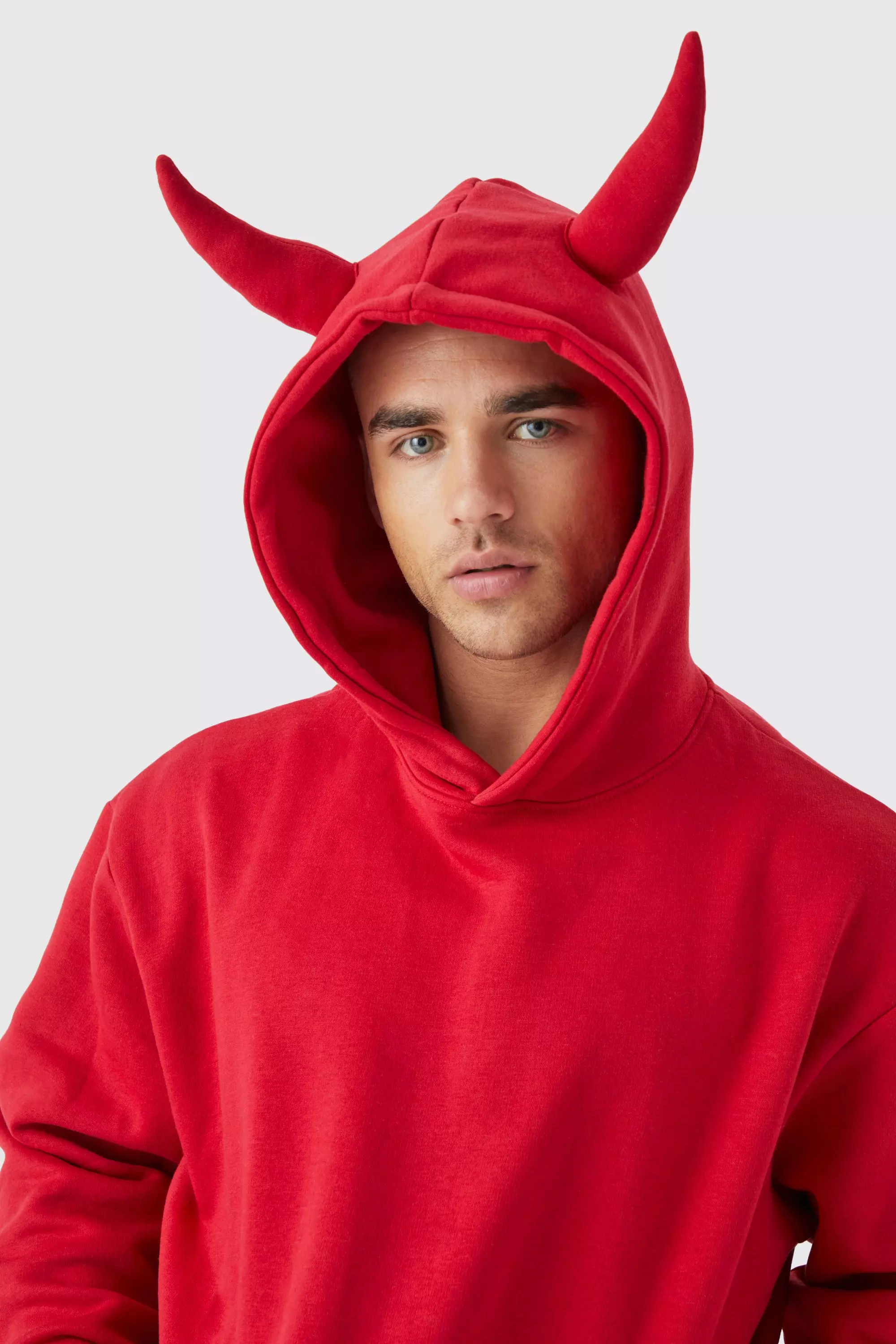 Red hoodie with store devil horns