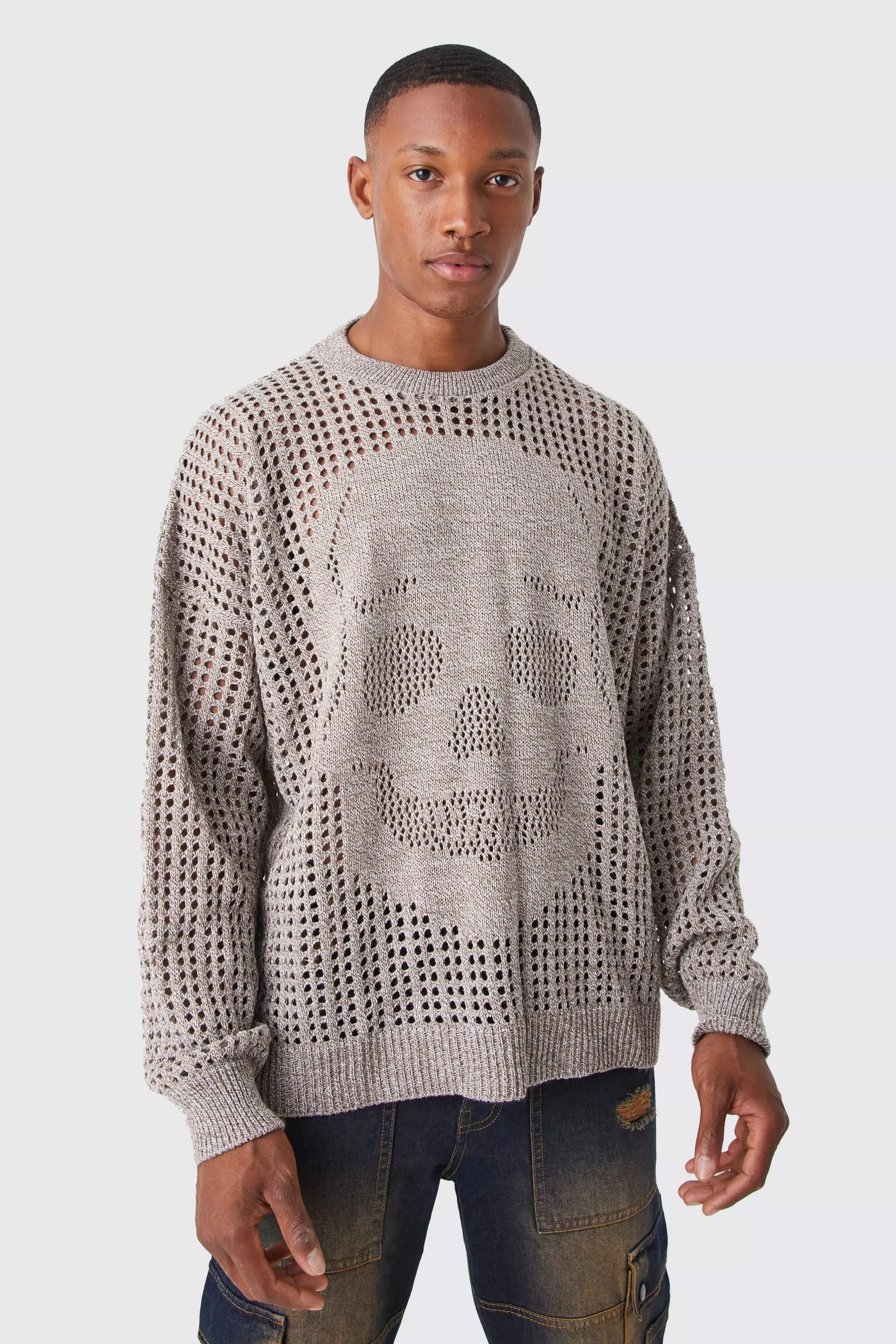 Oversized Open Knit Skull Sweater