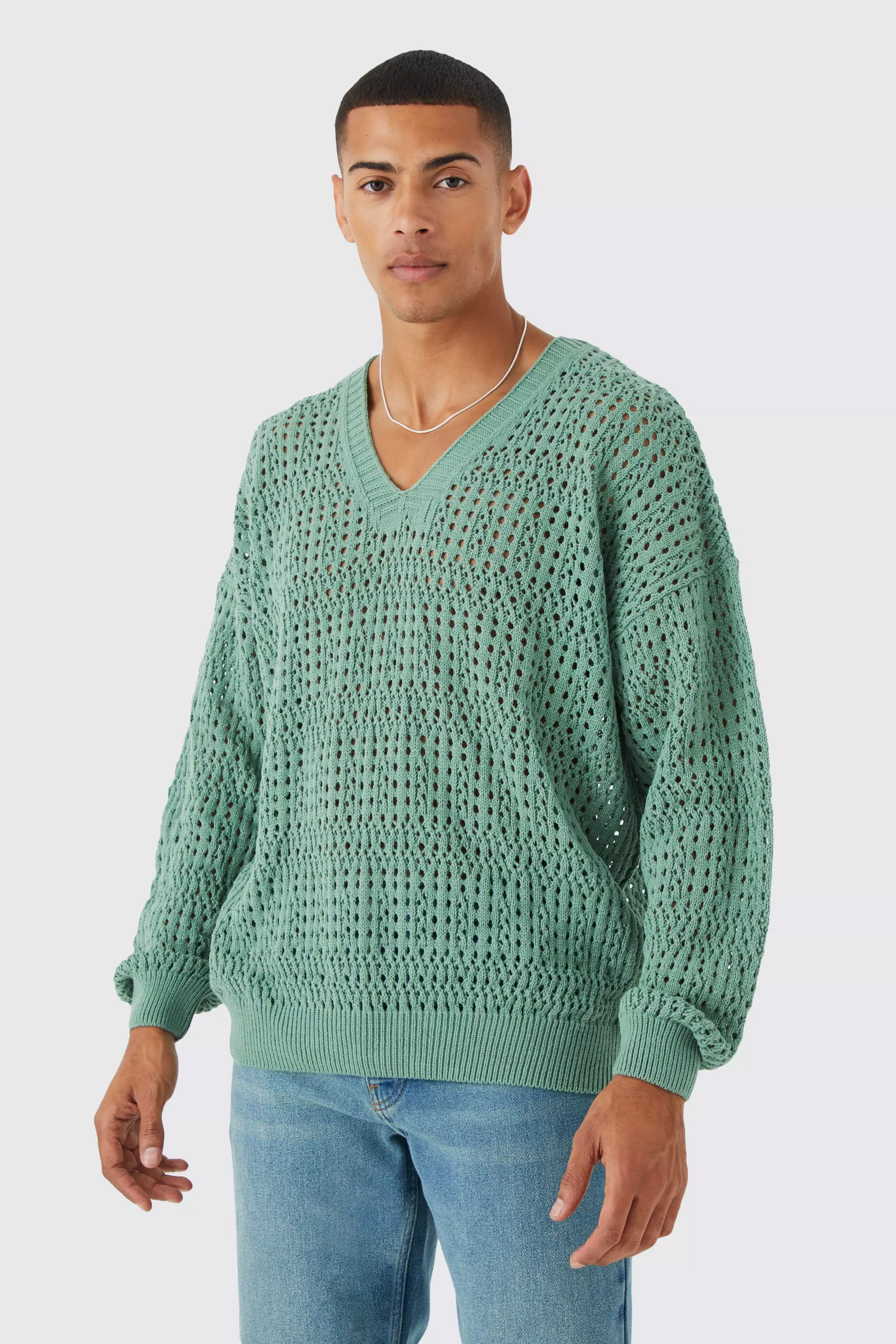 Oversized v neck sweater on sale mens