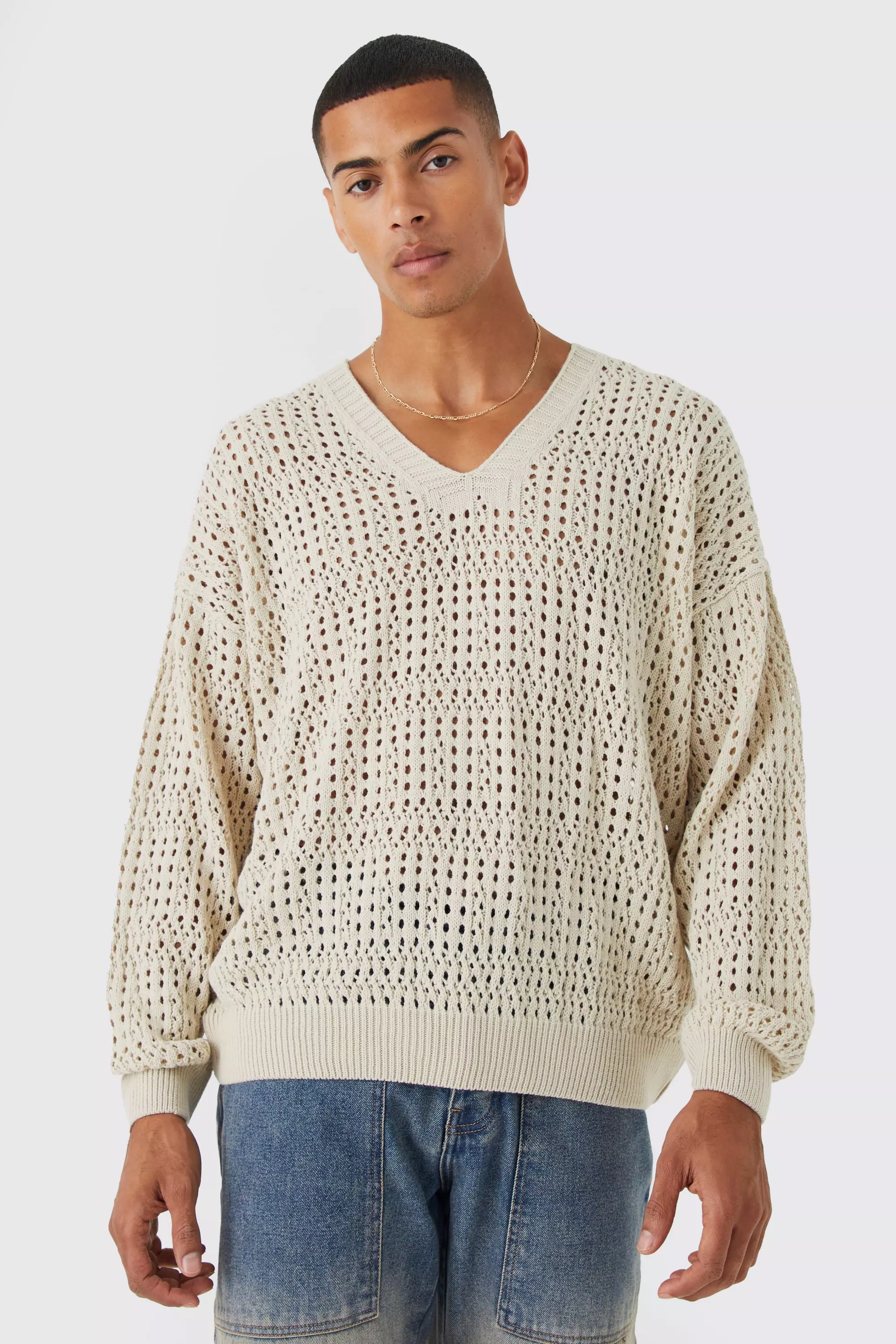 Crochet v neck outlet sweater