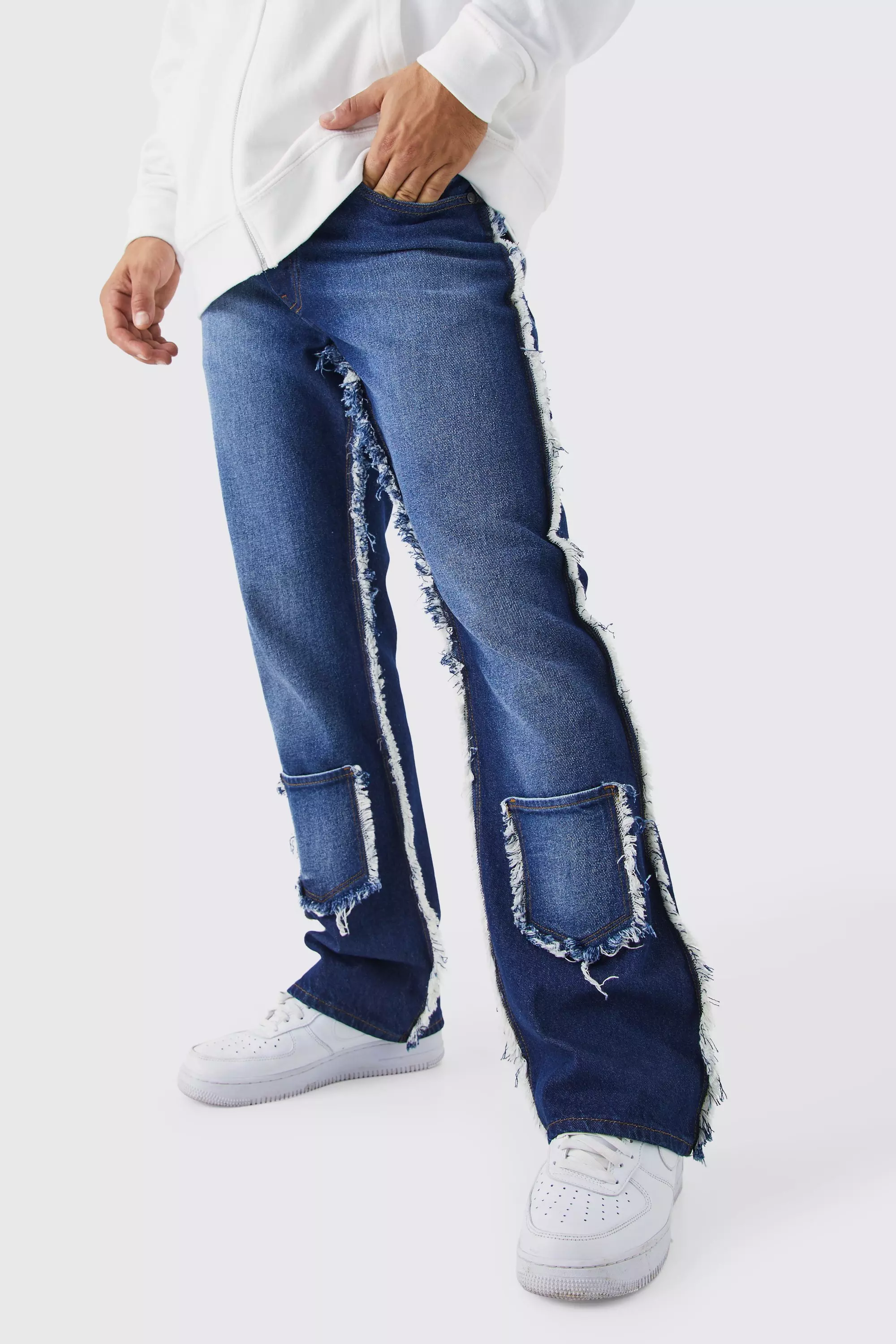 Relaxed Rigid Flare Frayed Seam Jeans