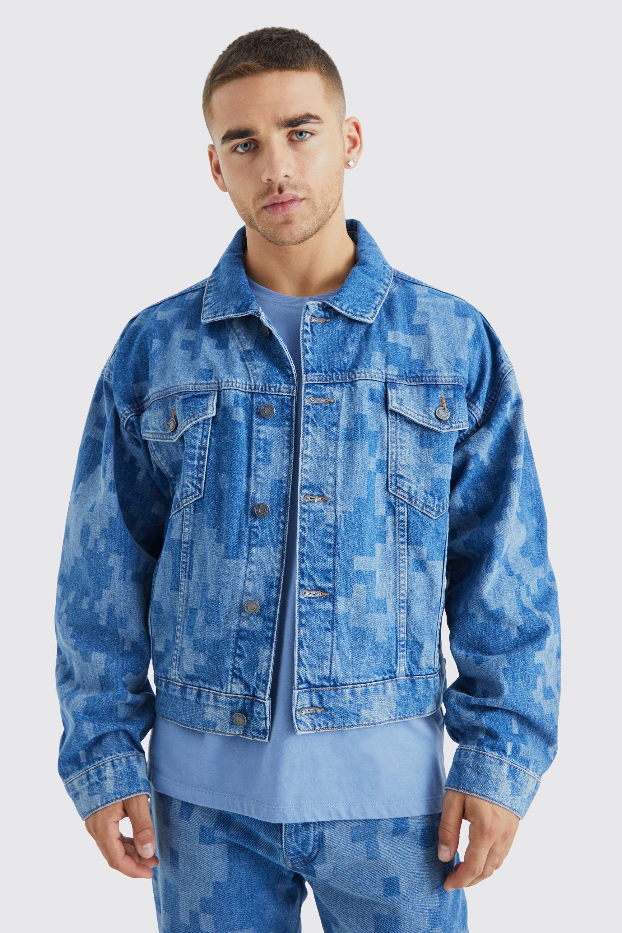 veste en jean ample à imprimé camouflage homme - bleu - s, bleu