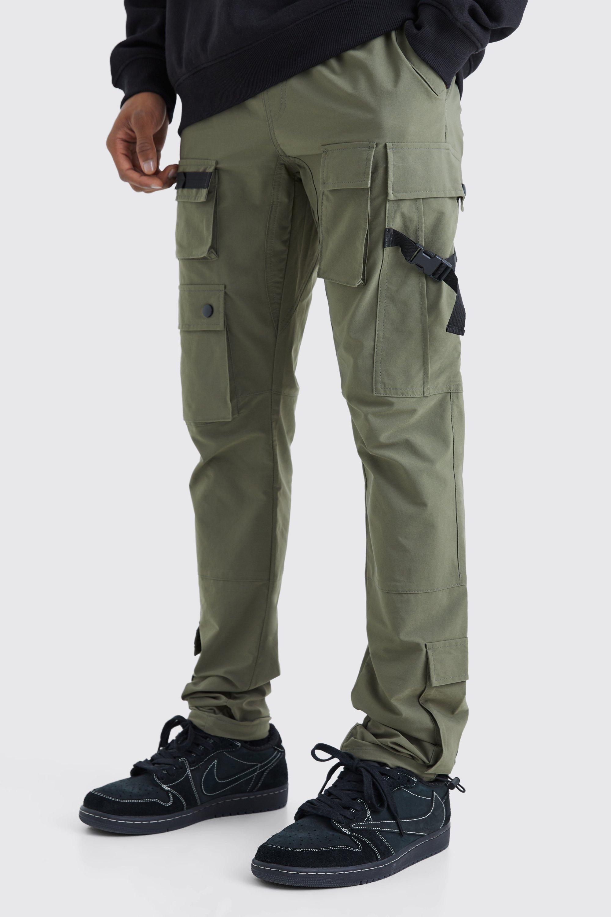 Image of Pantaloni Cargo Slim Fit con fascette elastiche in vita, Verde