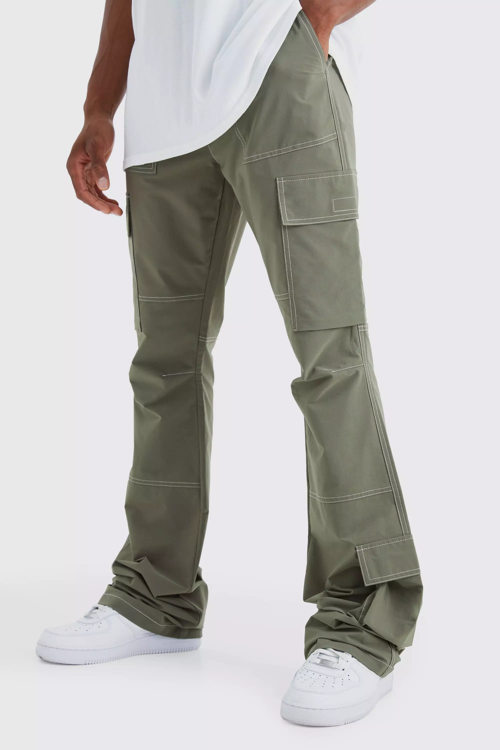 Green Cargo Pant Wide Leg Contrast Stitch