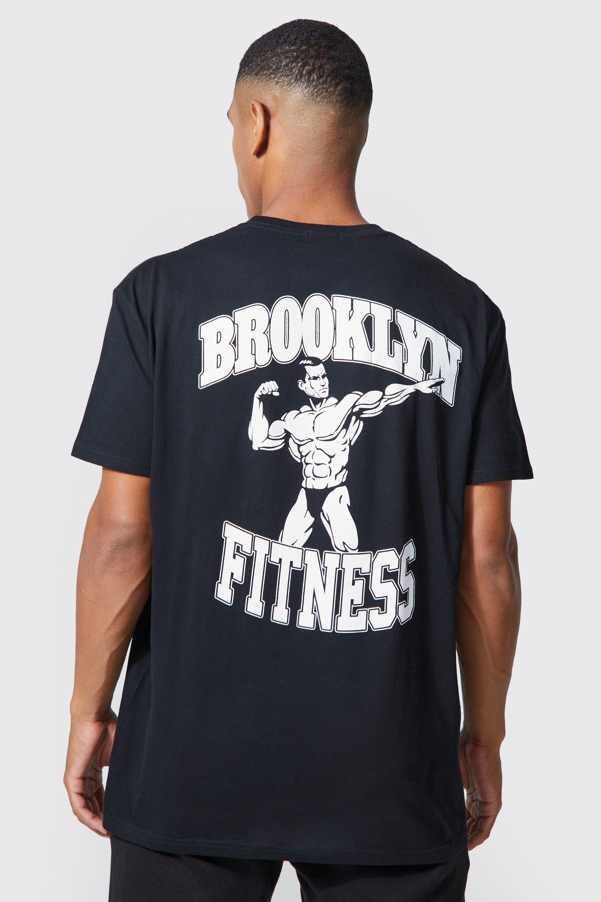 Mens Black Man Active Oversized Brooklyn Gym T-shirt, Black