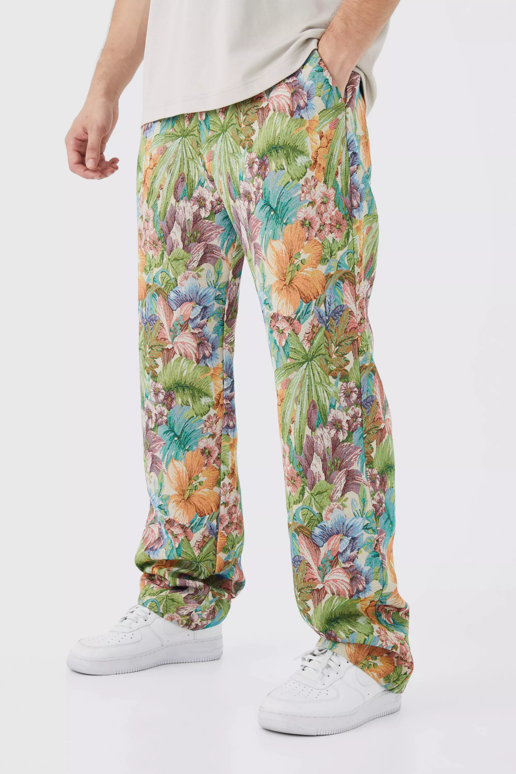 Tall Fixed Waist Floral Tapestry Pants