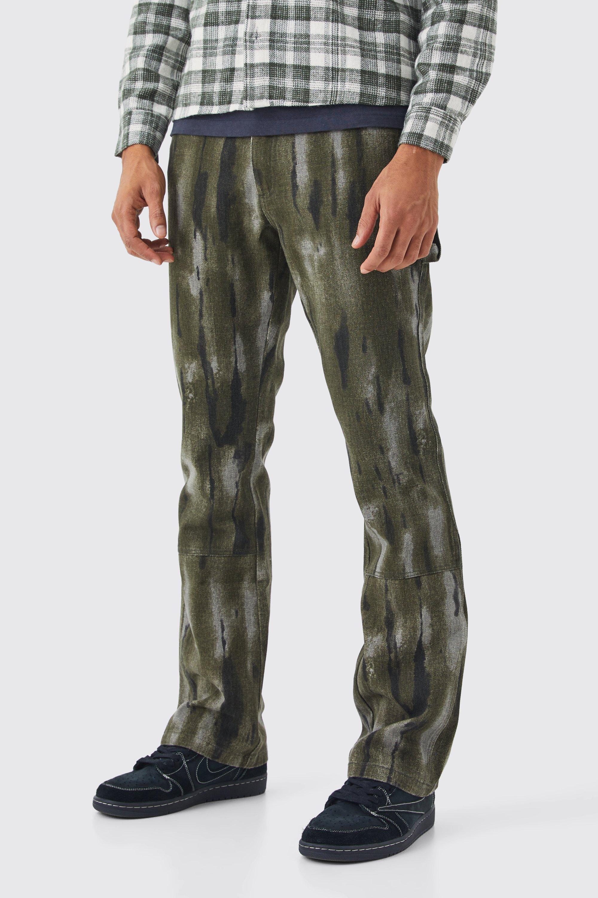 Image of Pantaloni a zampa Slim Fit slavati con inserti e vita fissa, Verde