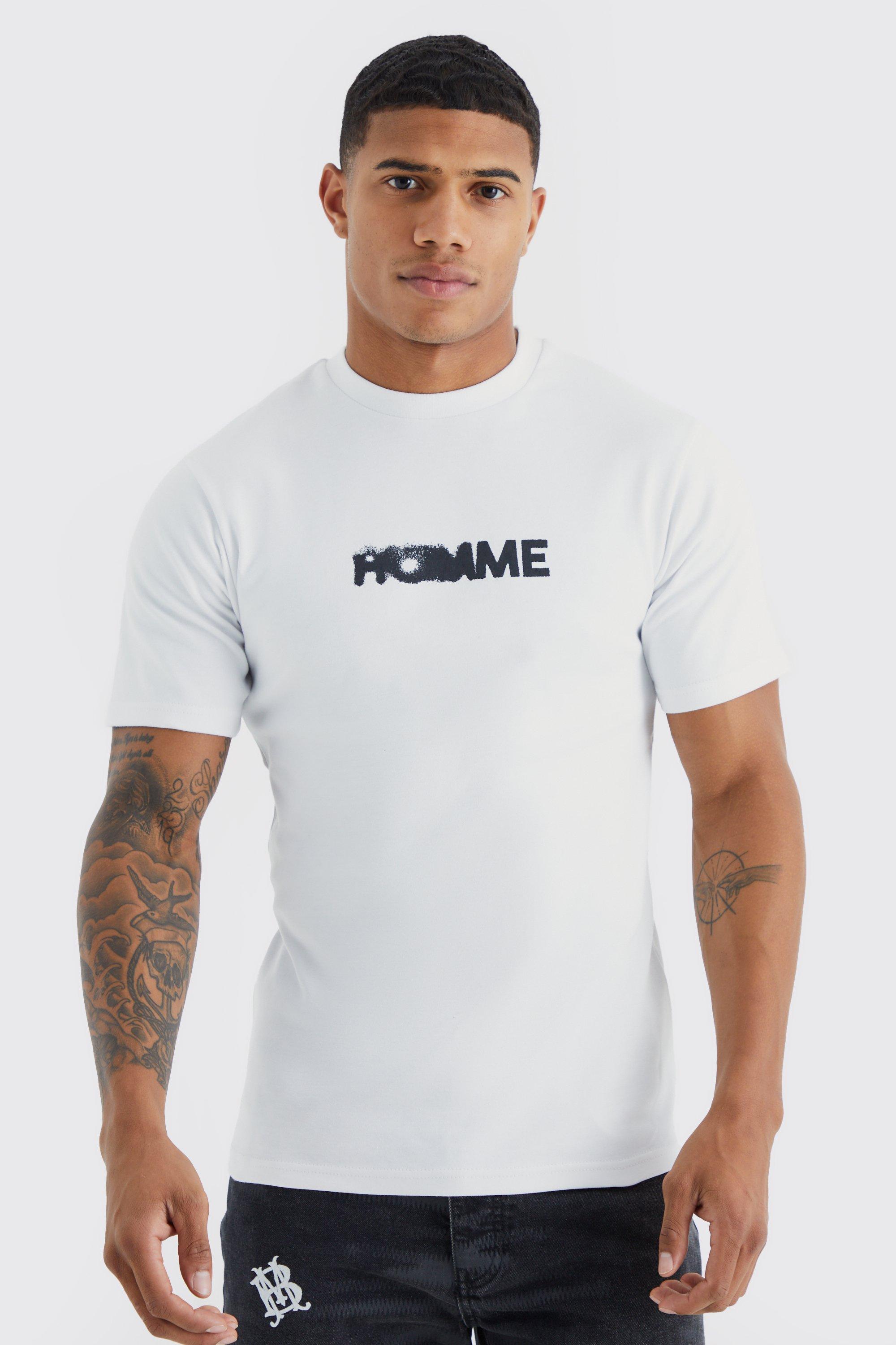 Mens White Muscle Fit Heavyweight Interlock Graphic T-shirt, White