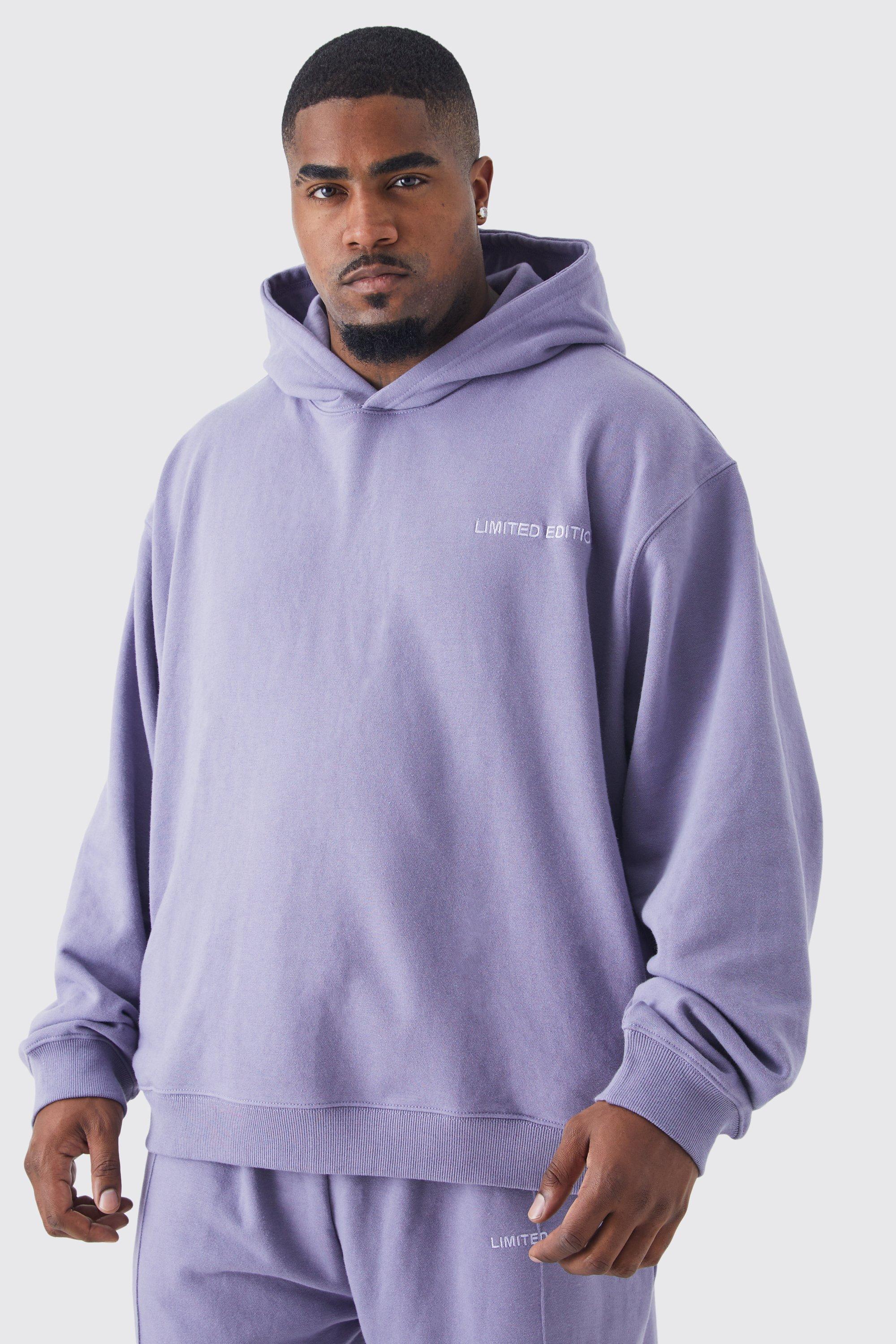 Mens Purple Plus Oversized Boxy Loopback Hoodie, Purple