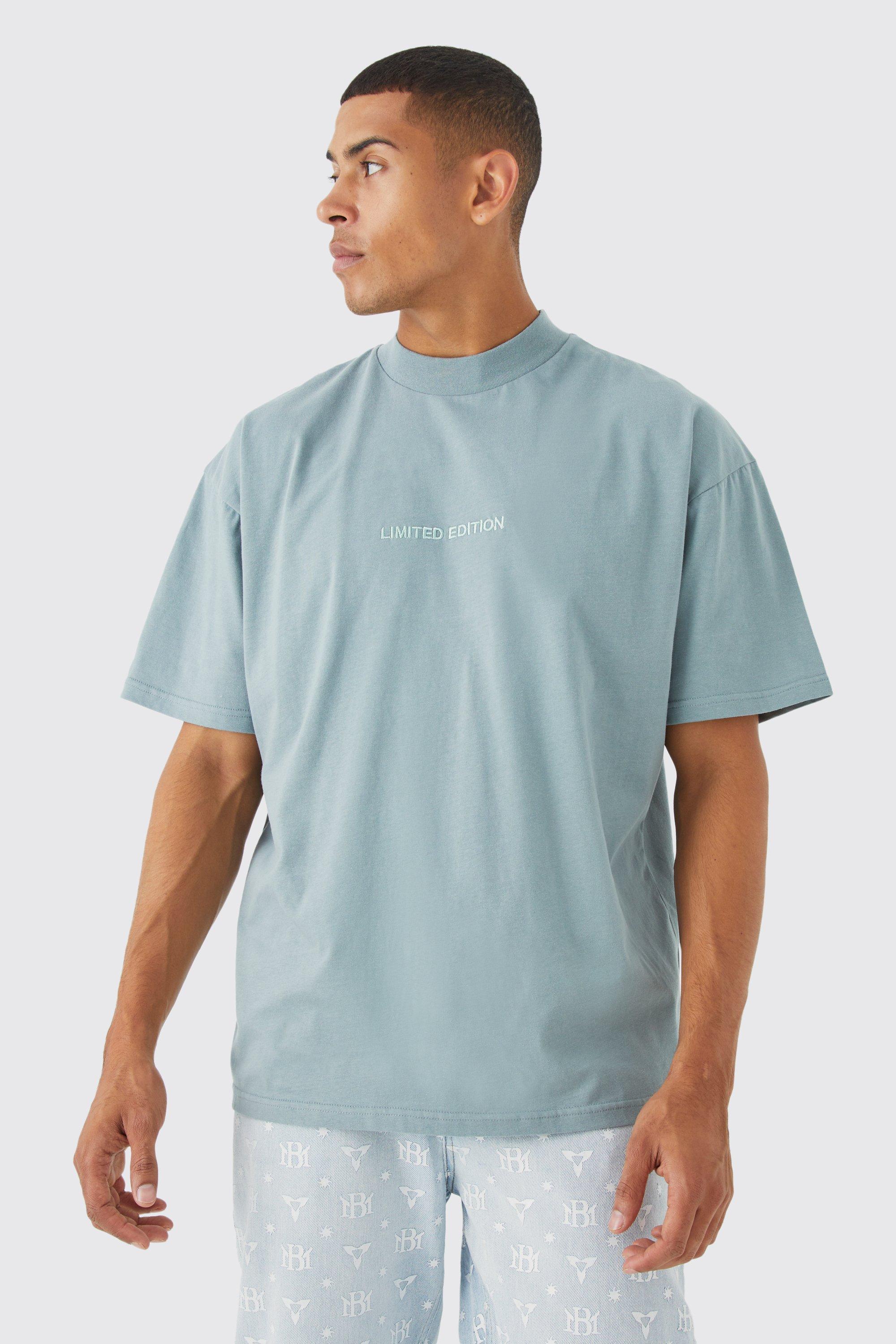 Mens Grey Oversized Heavyweight Extended Neck T-shirt, Grey