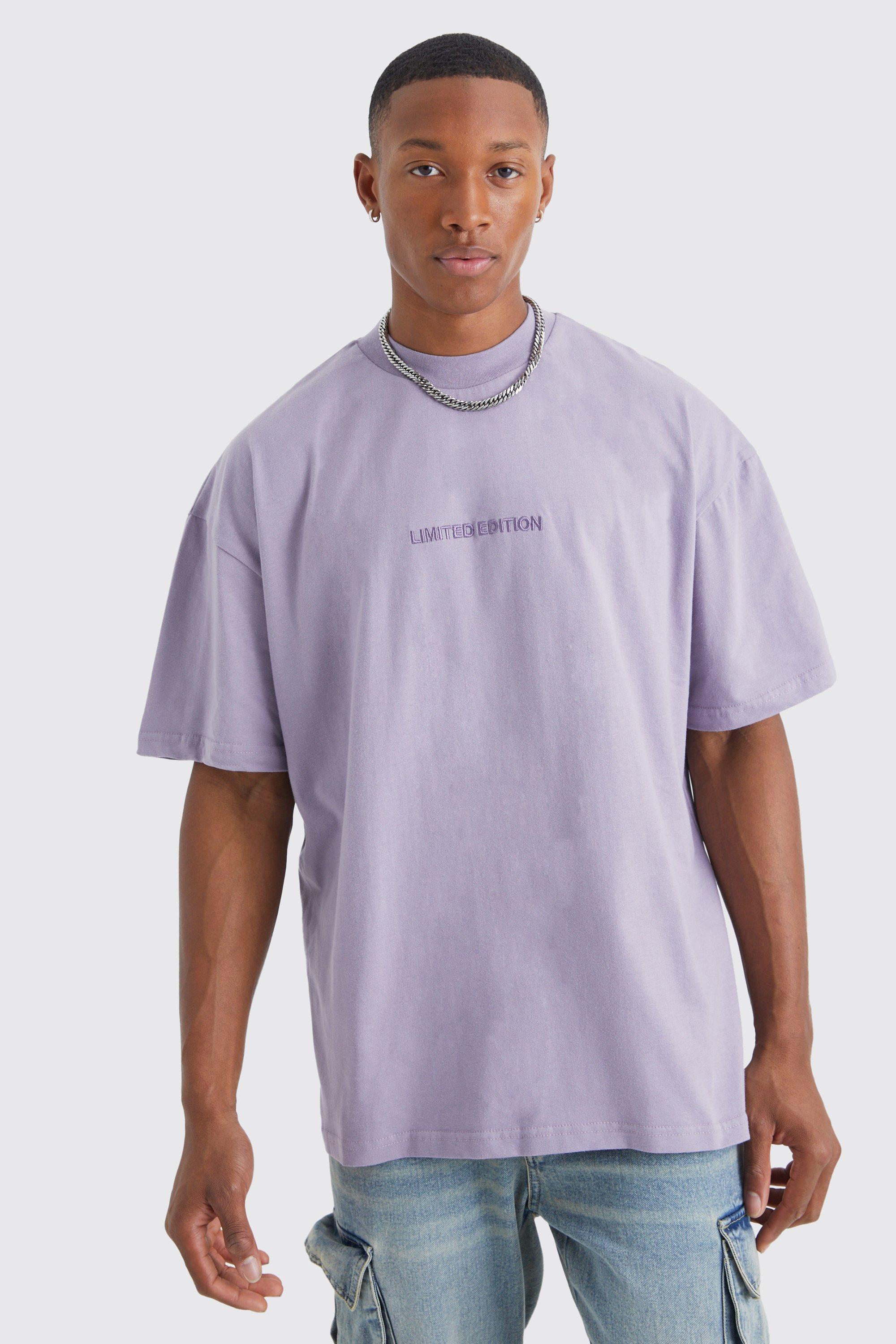 Mens Purple Oversized Heavyweight Extended Neck T-shirt, Purple
