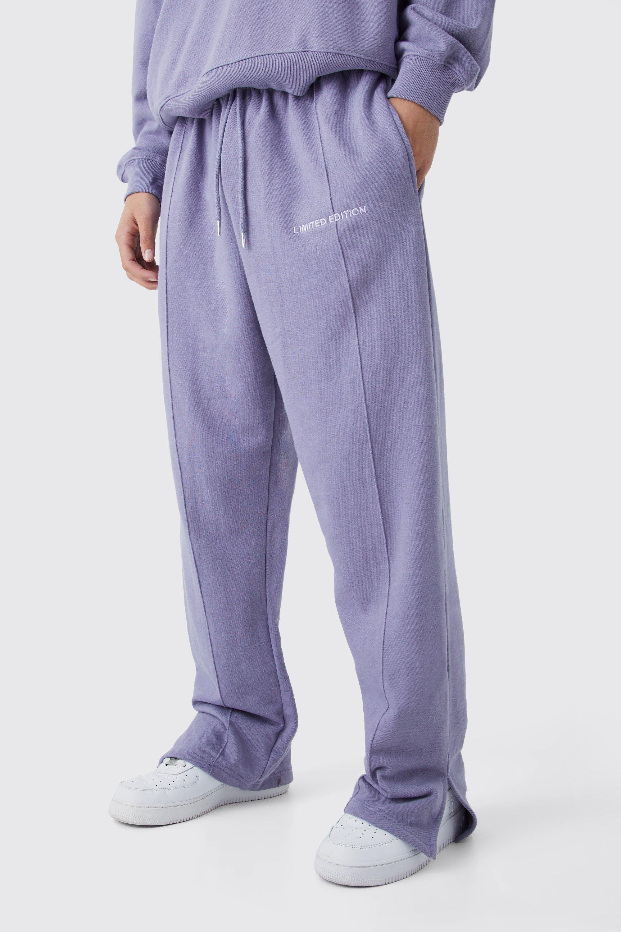 Mens Purple Straight Loopback Split Hem Jogger, Purple