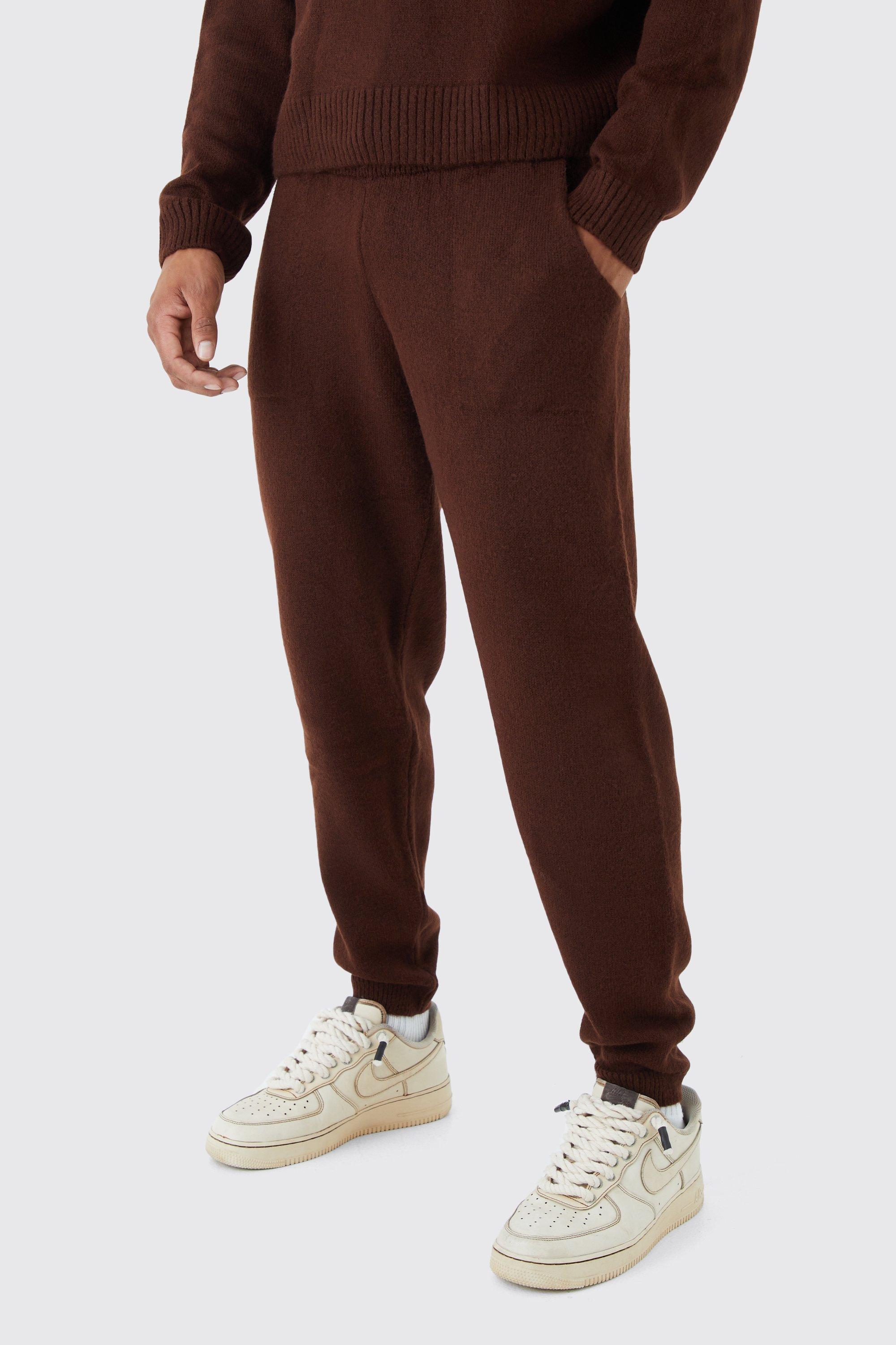 Mens Chocolate Relaxed Fit Knitted Joggers