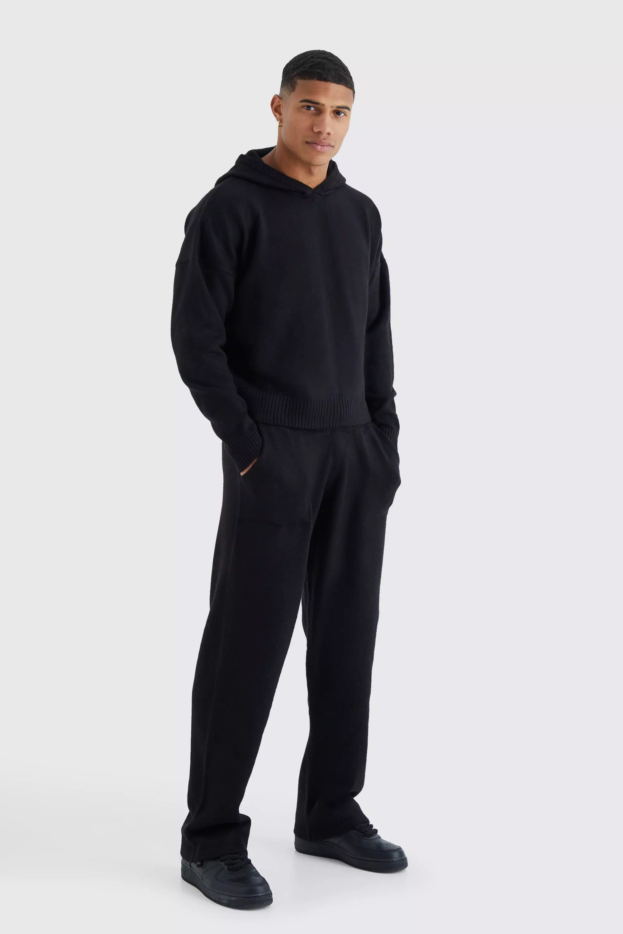 Relaxed Fit Wide Leg Knitted Joggers boohooMAN