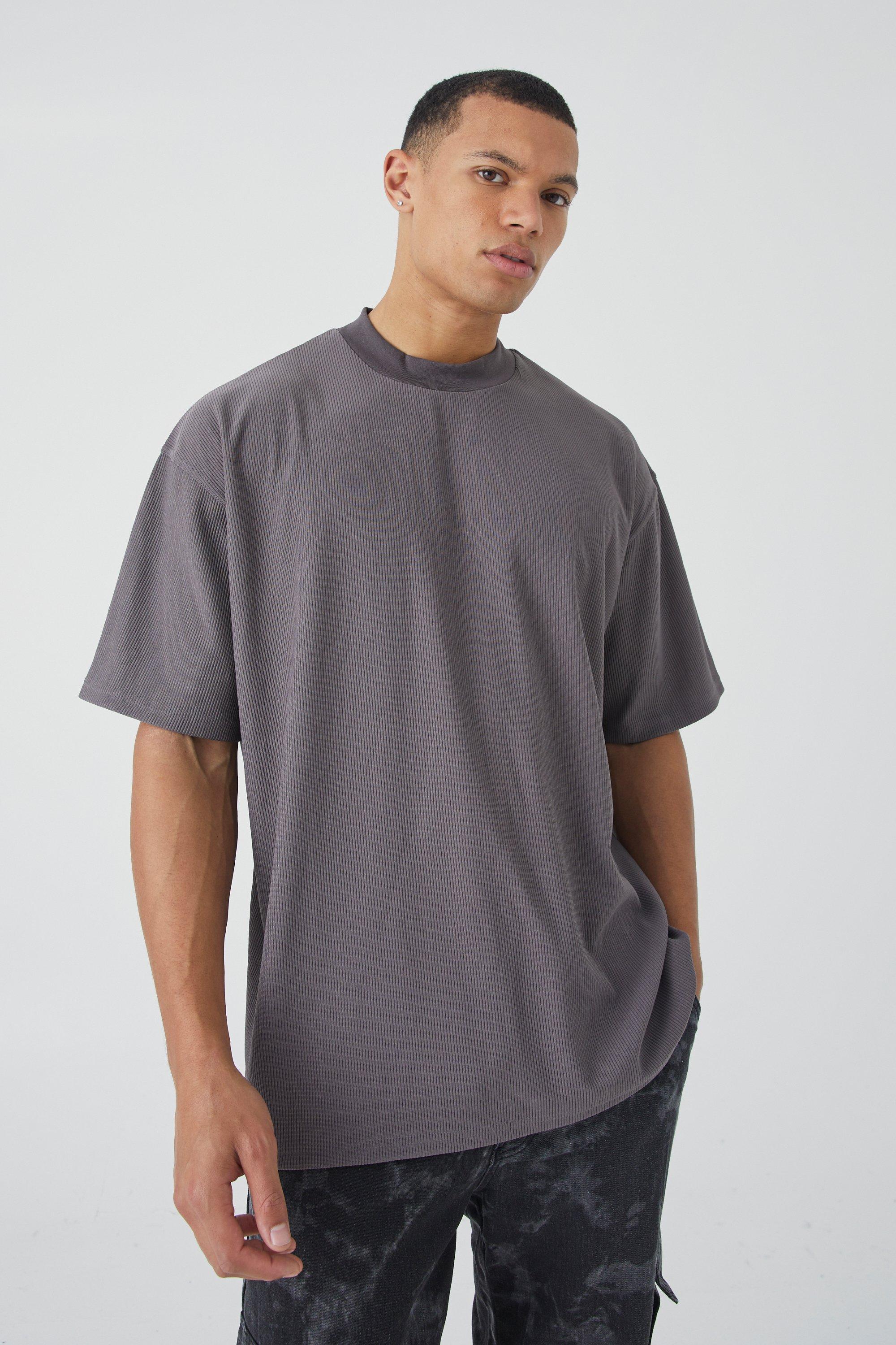 Image of T-shirt Tall oversize a coste stile ottomano con scollo a ex, Grigio