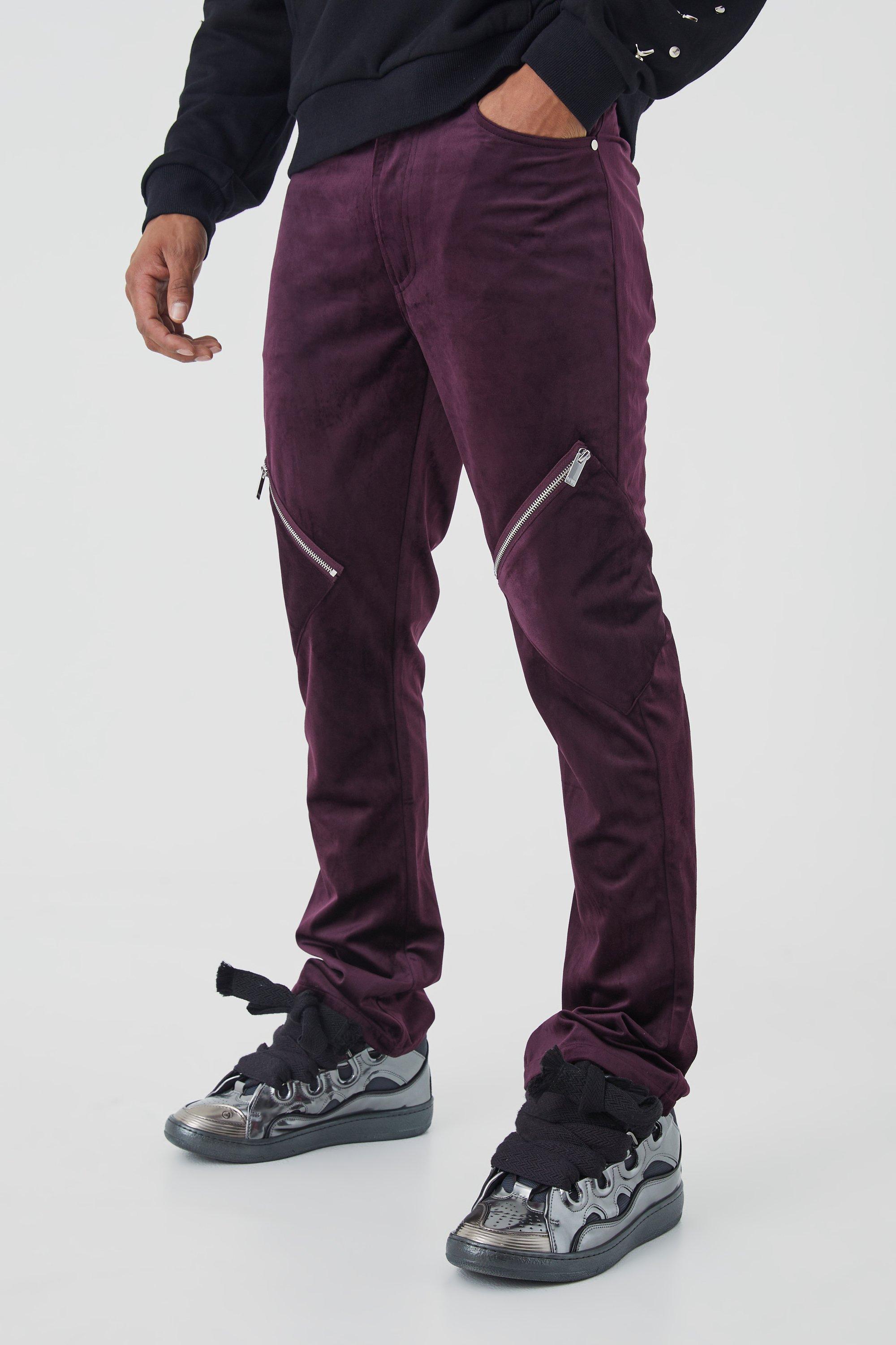 Image of Pantaloni Cargo Slim Fit in velours con zip, Purple