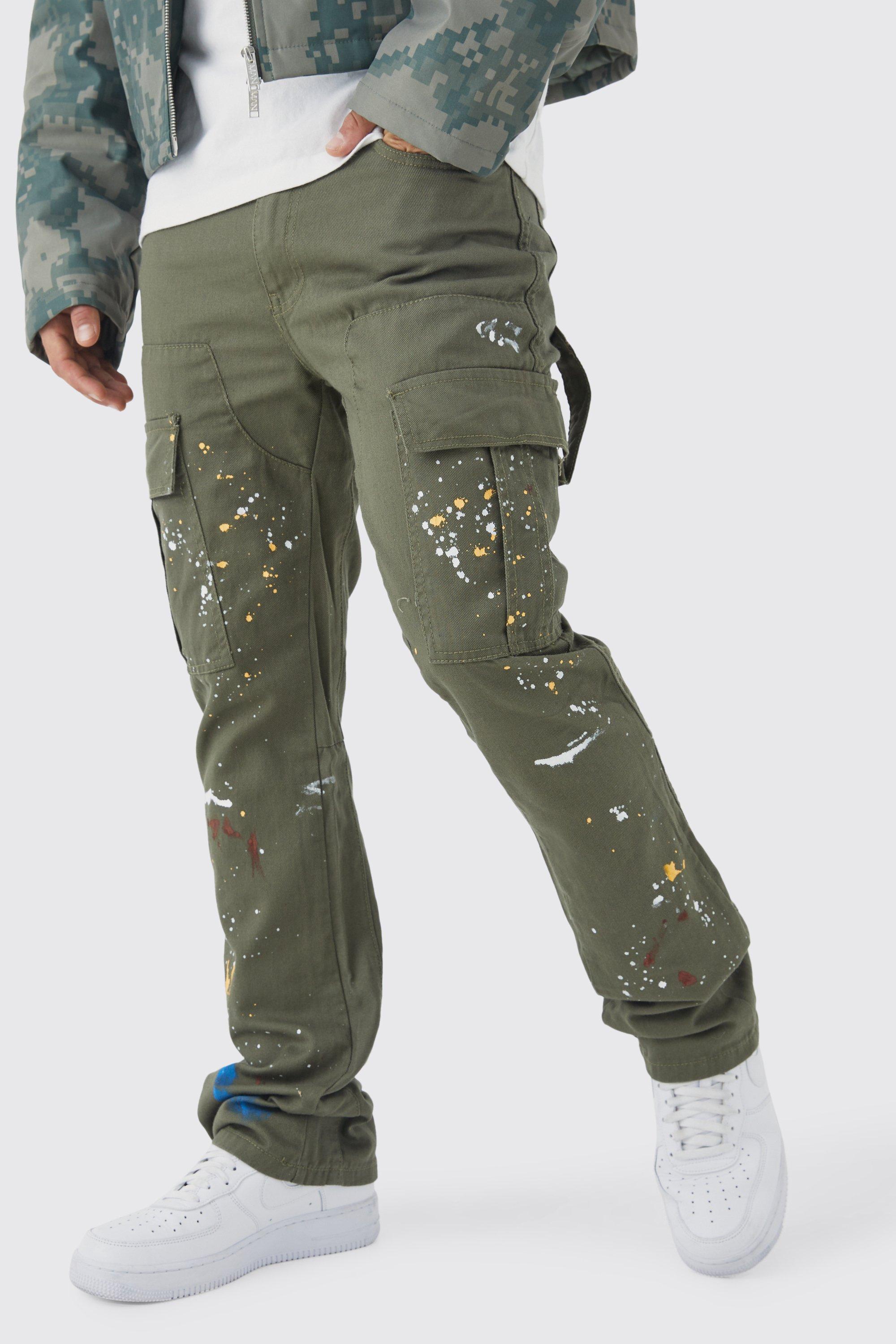 pantalon cargo slim à taches de peinture homme - kaki - 30, kaki