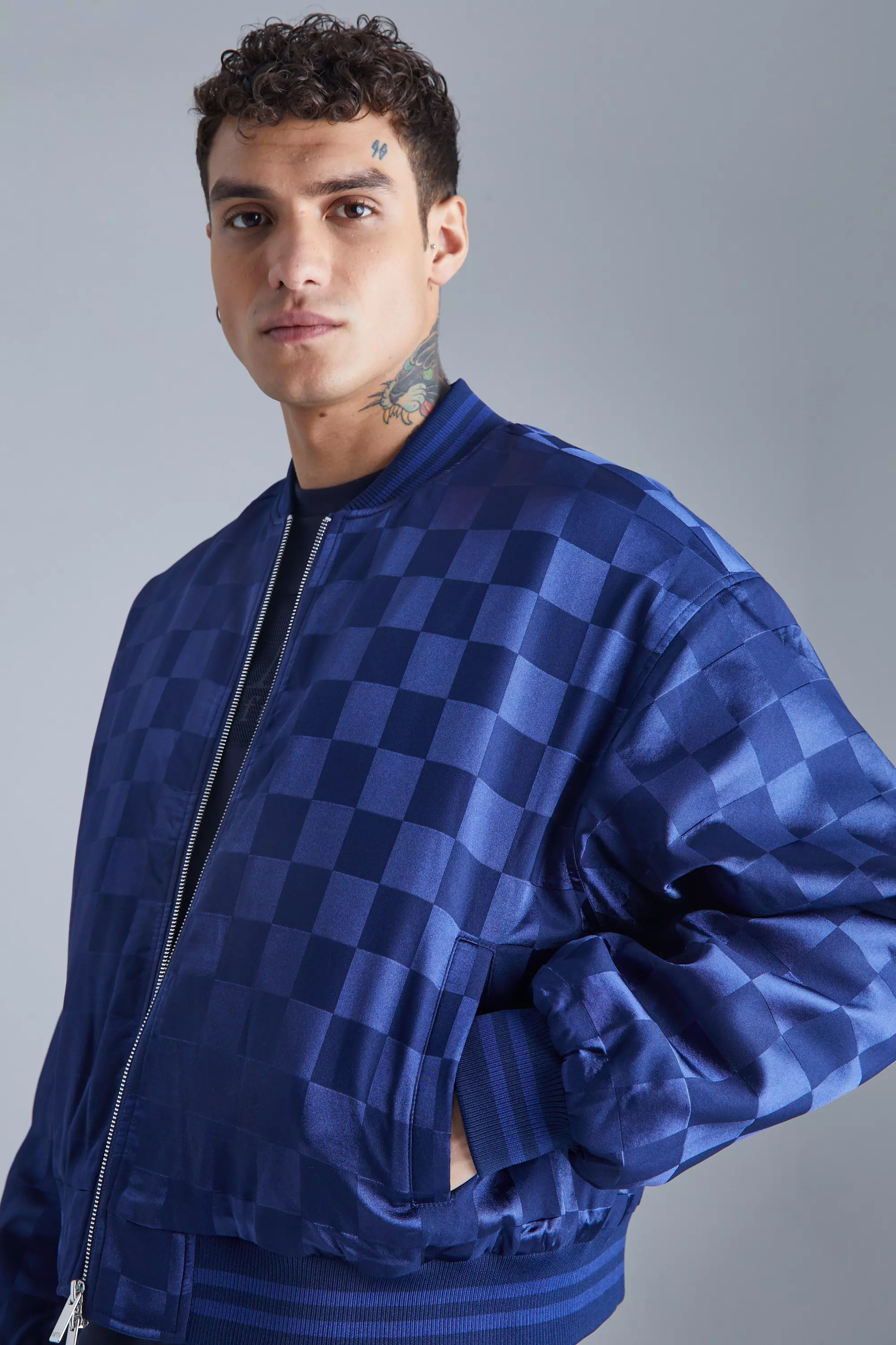 Checkerboard bomber jacket sale