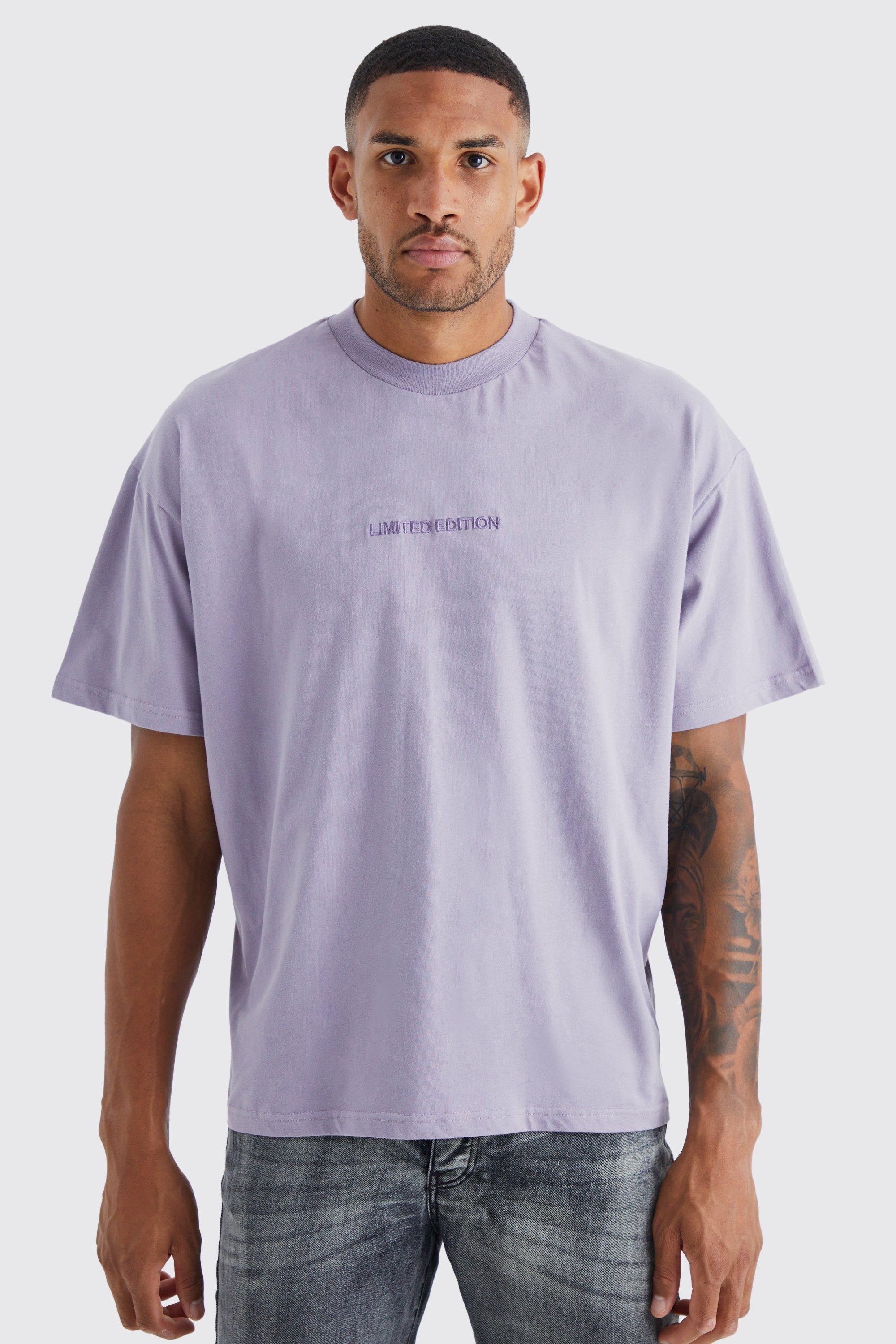 Mens Purple Tall Oversized Heavyweight Extended Neck T-shirt, Purple