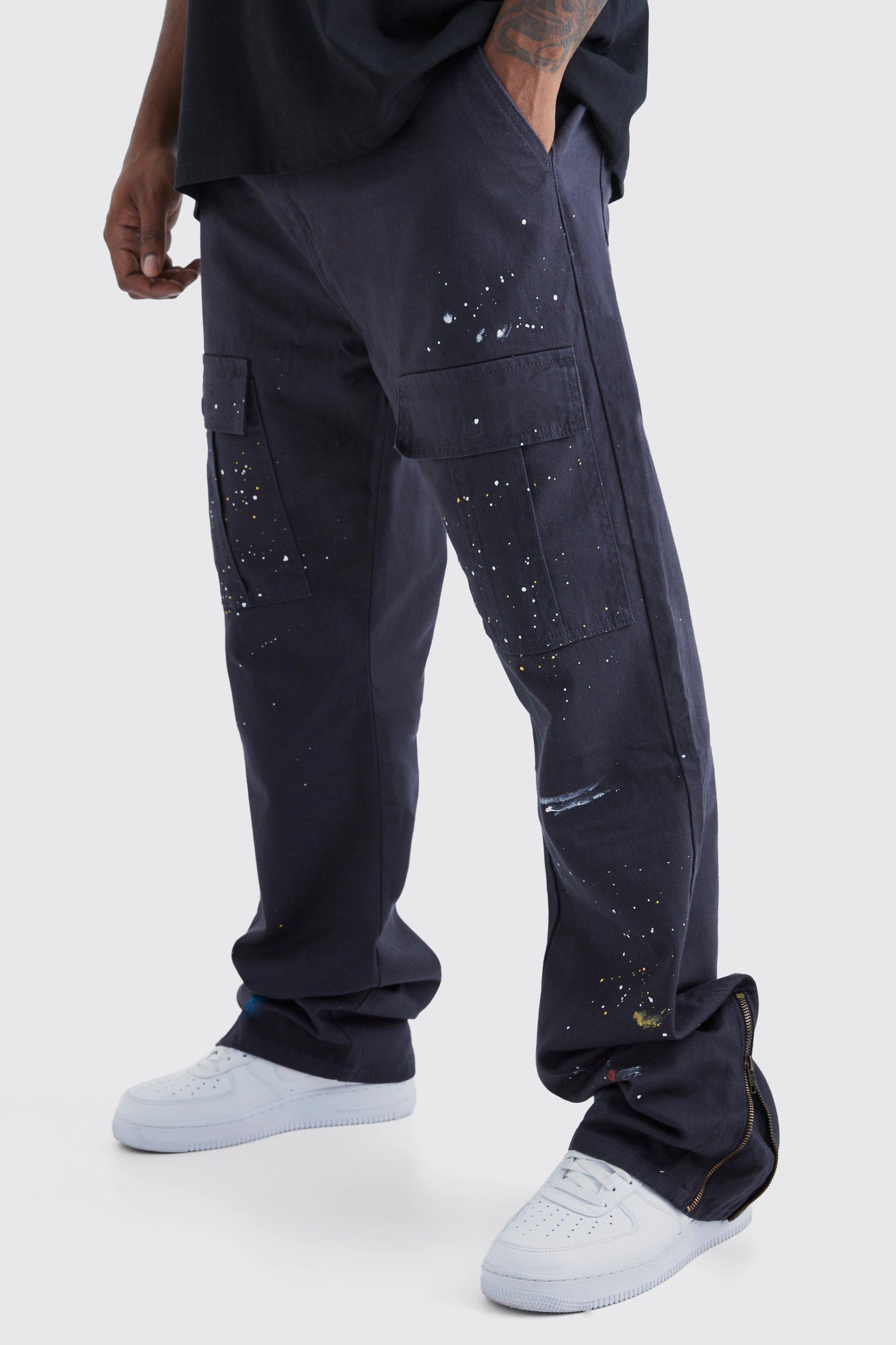 grande taille - pantalon cargo zippé à taches de peinture homme - gris - 40, gris