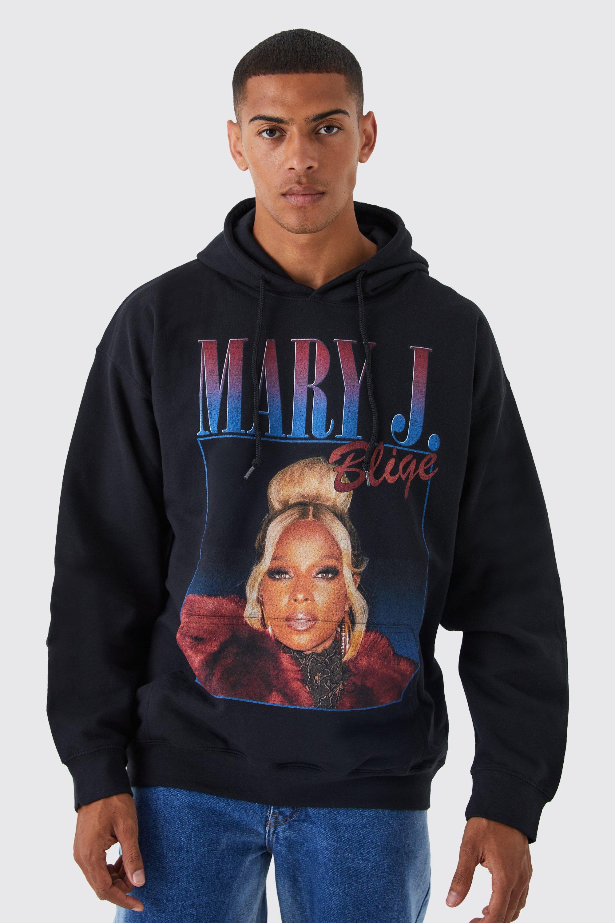 Mens Black Oversized Mary J Blige License Hoodie, Black