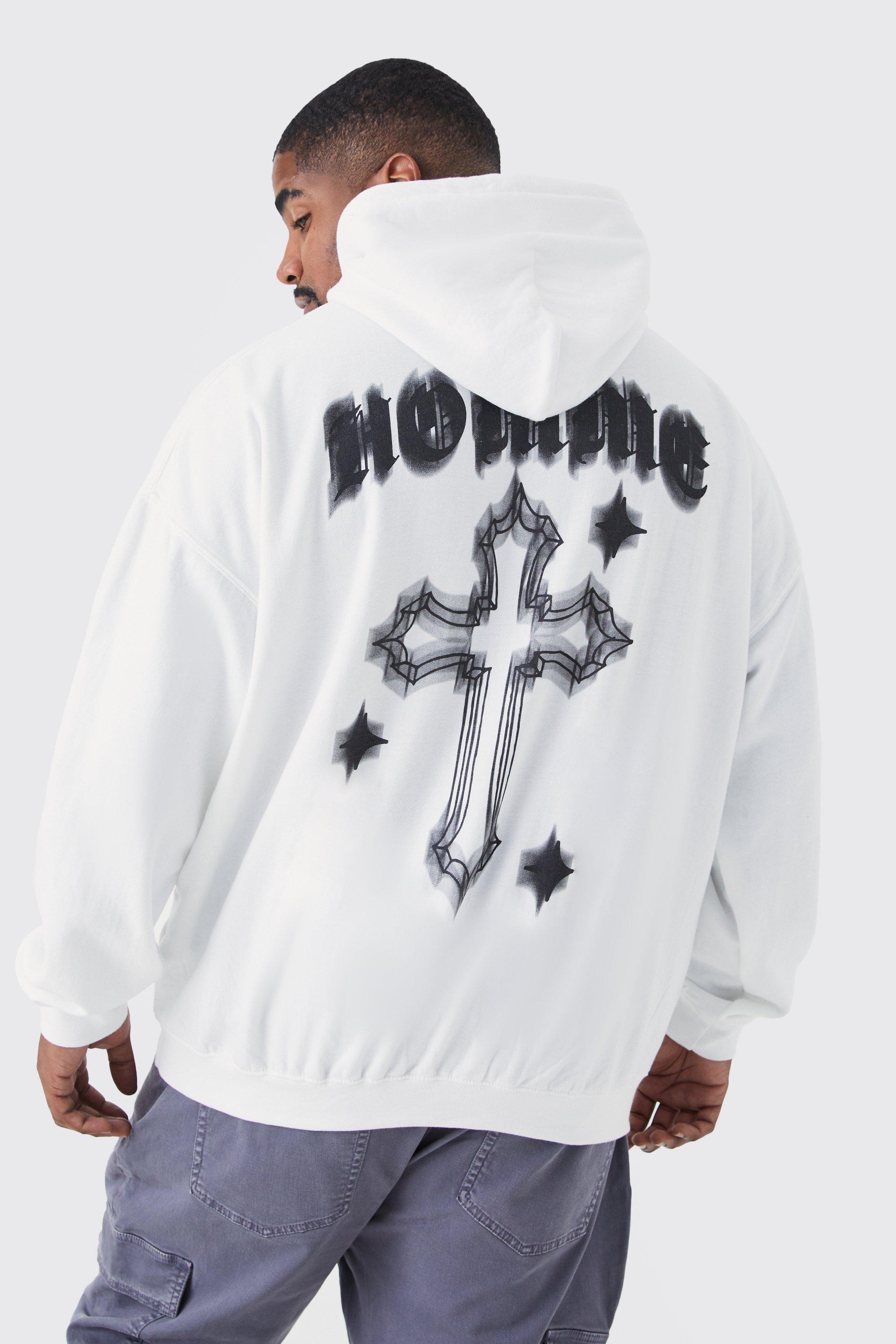 men's plus homme graphic hoodie - white - xxl, white