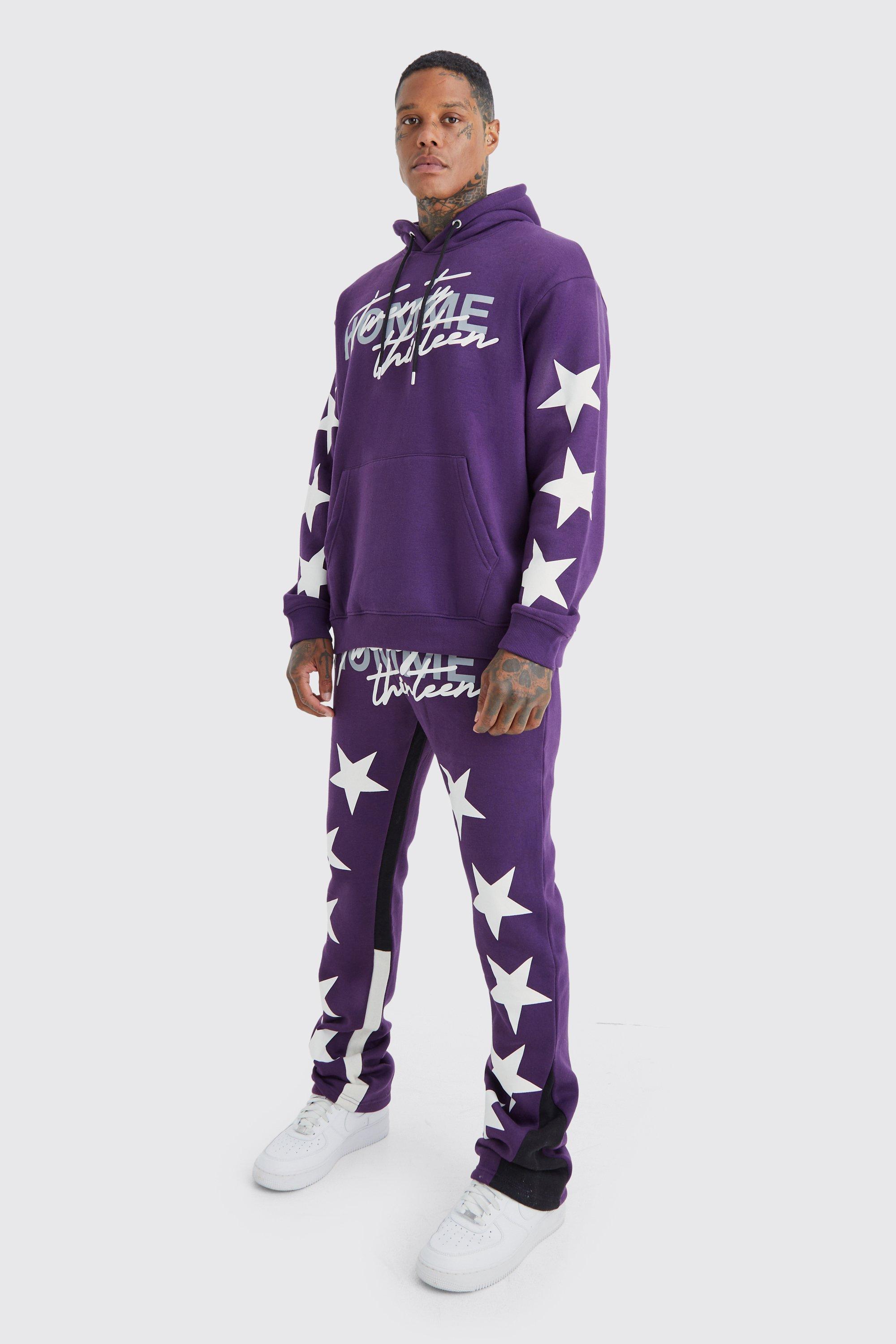 Mens Purple Oversized Star Homme Print Tracksuit, Purple