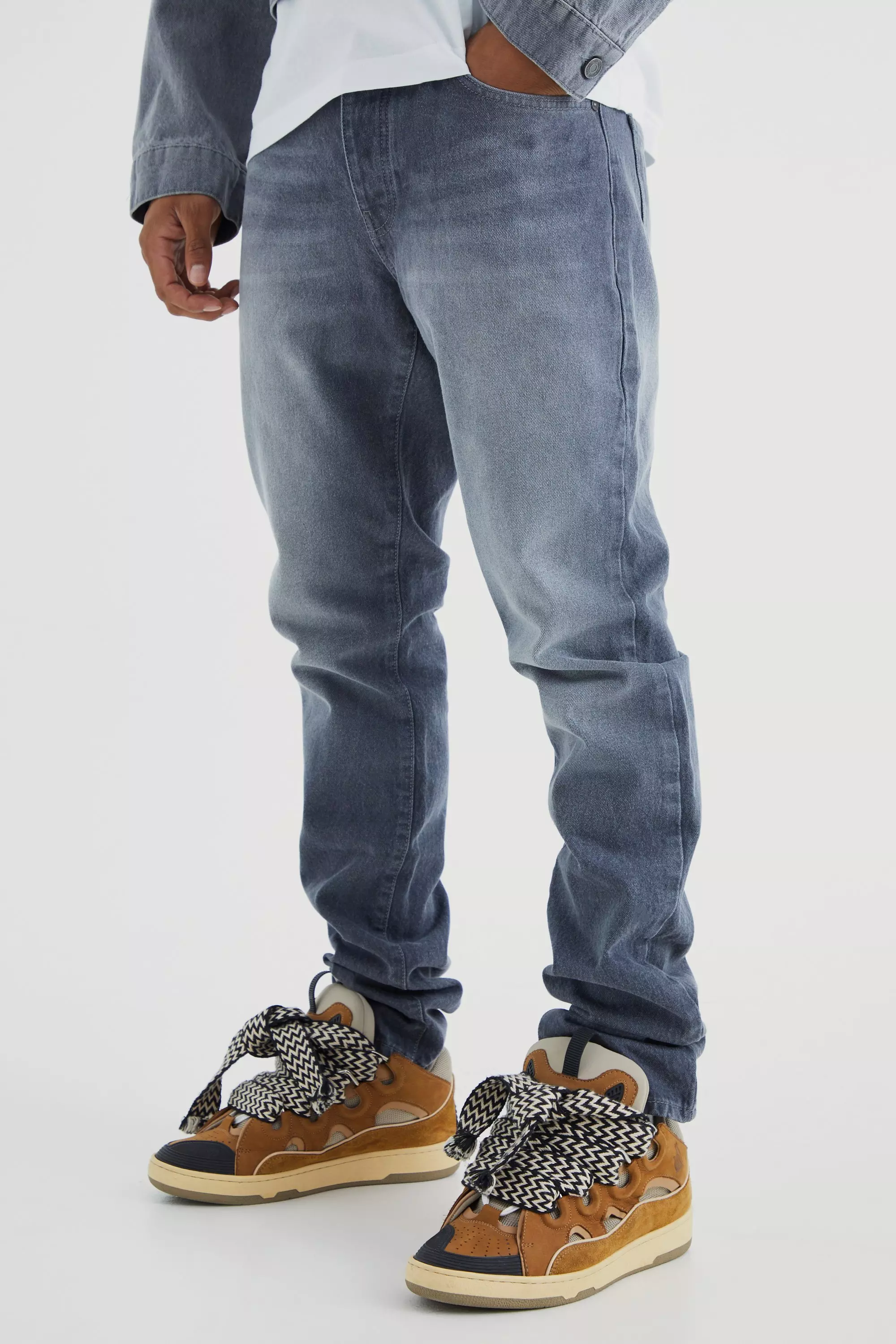 Grey best sale stacked jeans