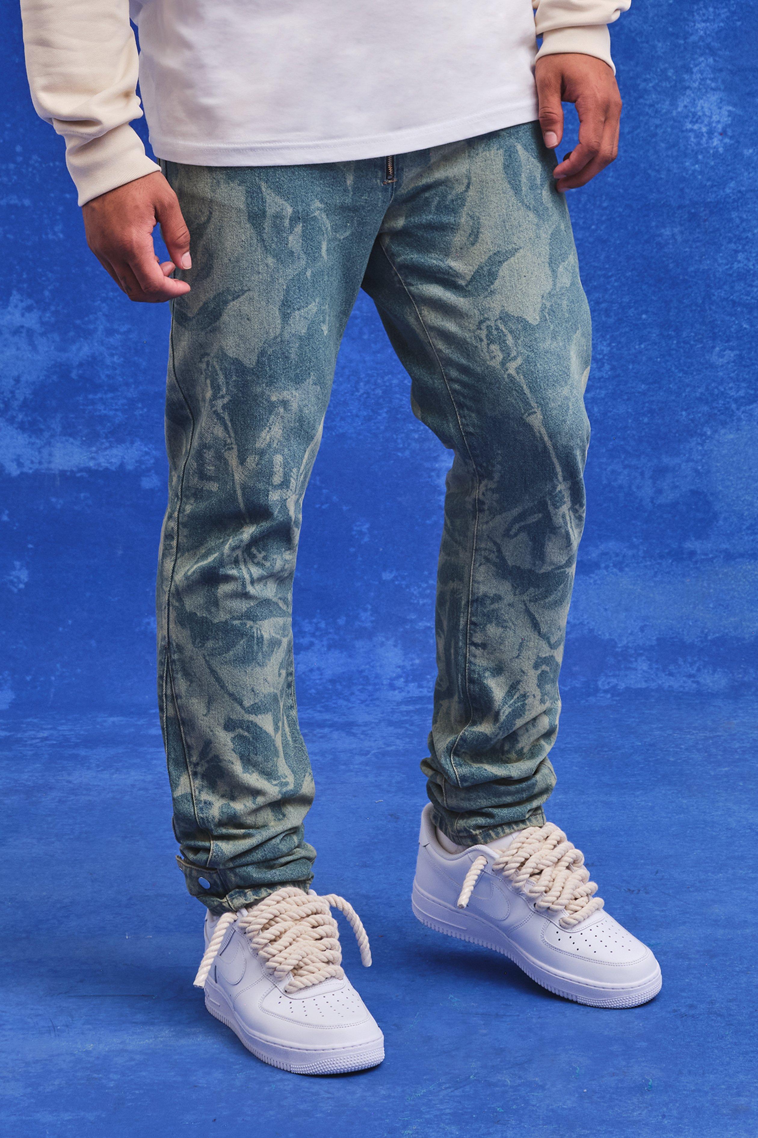 Boohoo Onbewerkte Slim Fit Renaissance Laser Print Jeans, Antique Blue