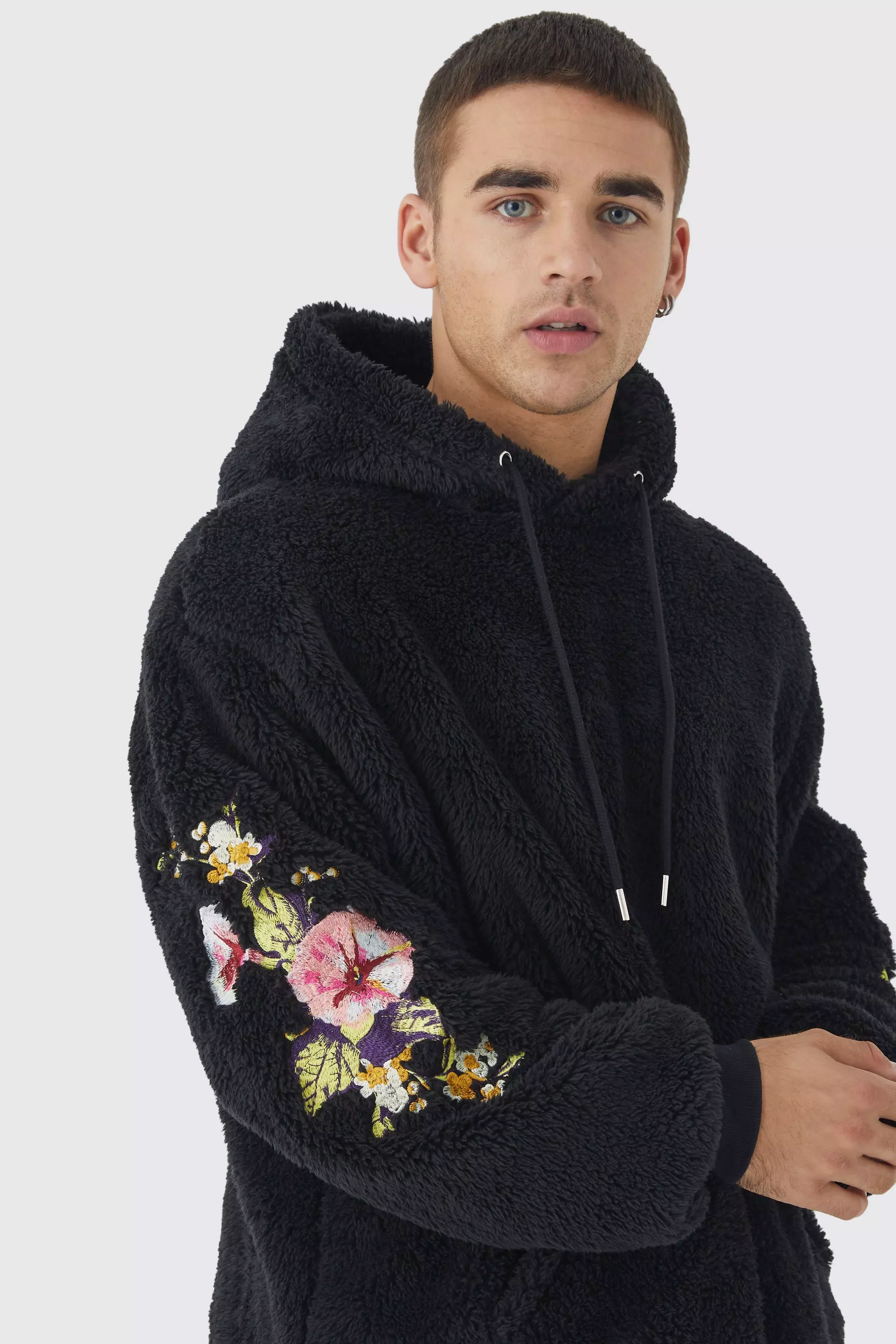 Floral embroidered best sale logo hoodie