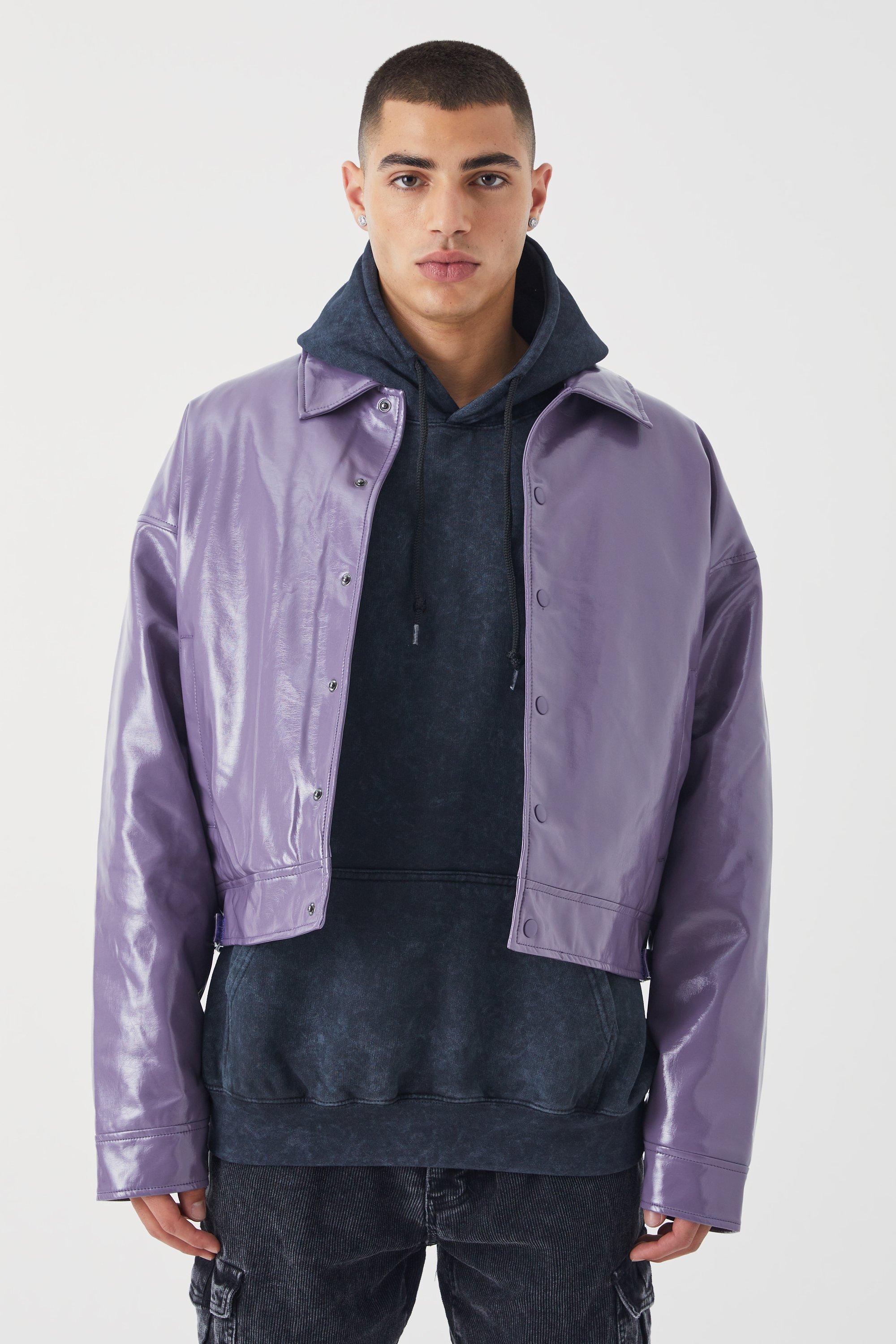veste harrington oversize en simili homme - violet - s, violet