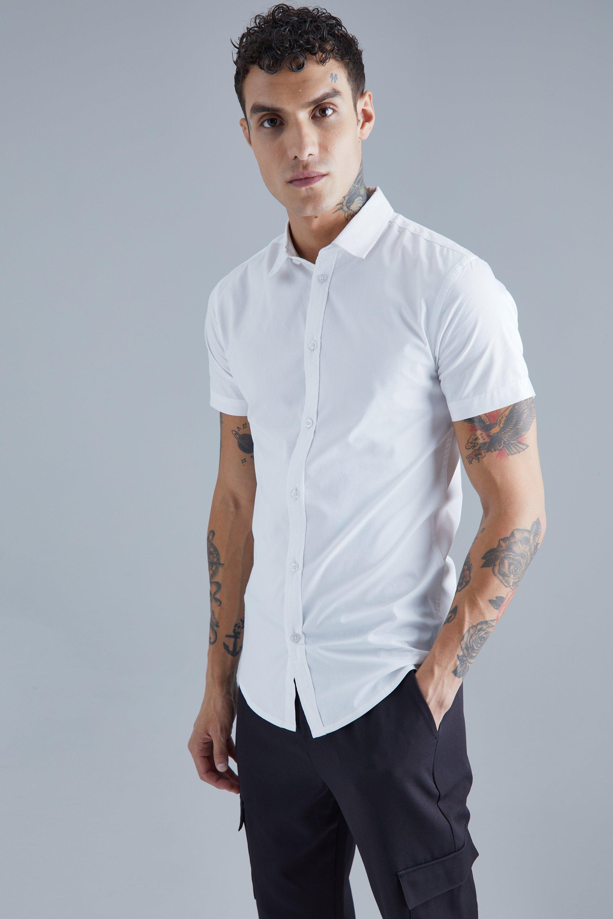Mens White Short Sleeve Muscle Shirt, White