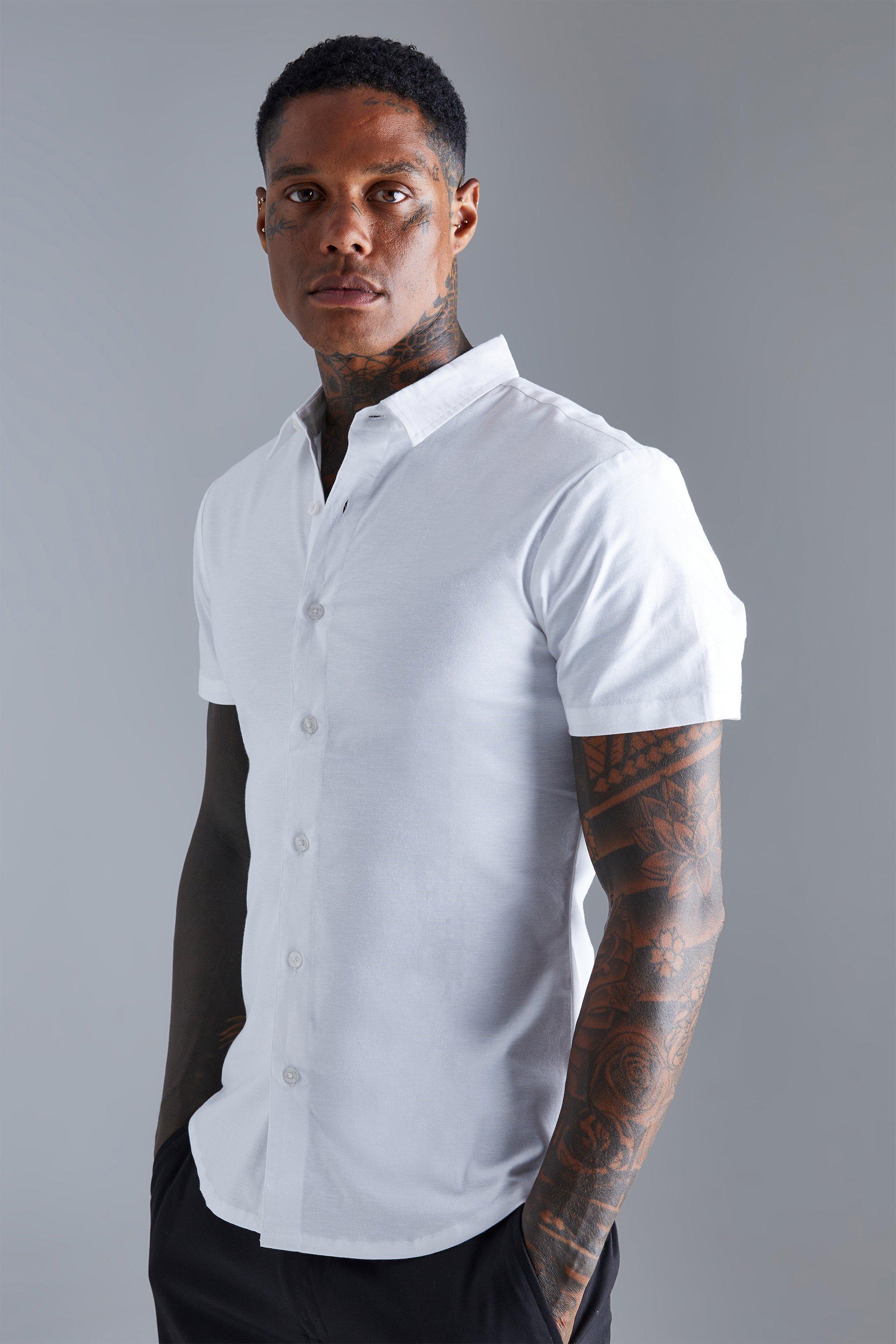 Mens White Short Sleeve Stretch Fit Shirt, White