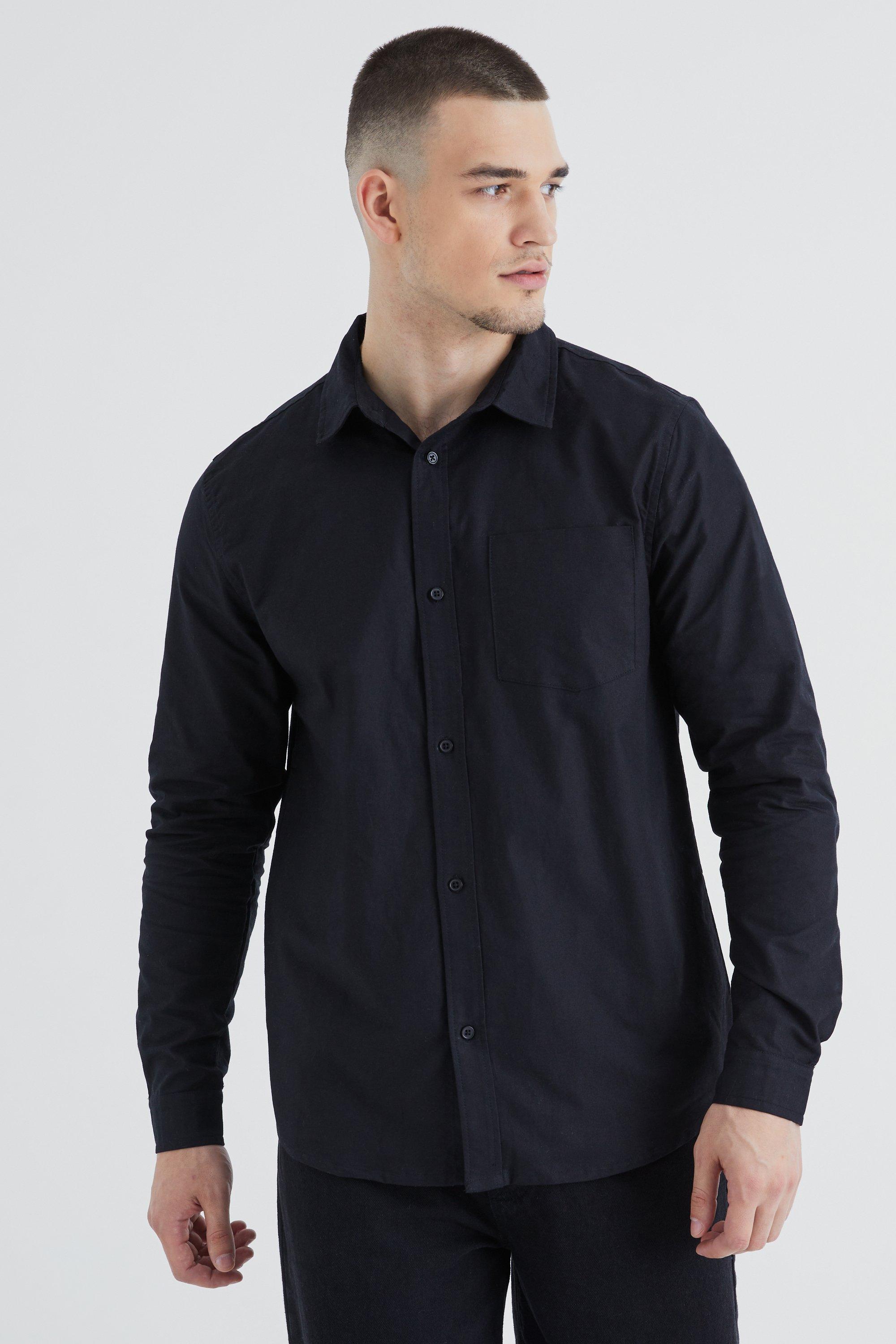 Mens Black Tall Long Sleeve Oxford Shirt, Black