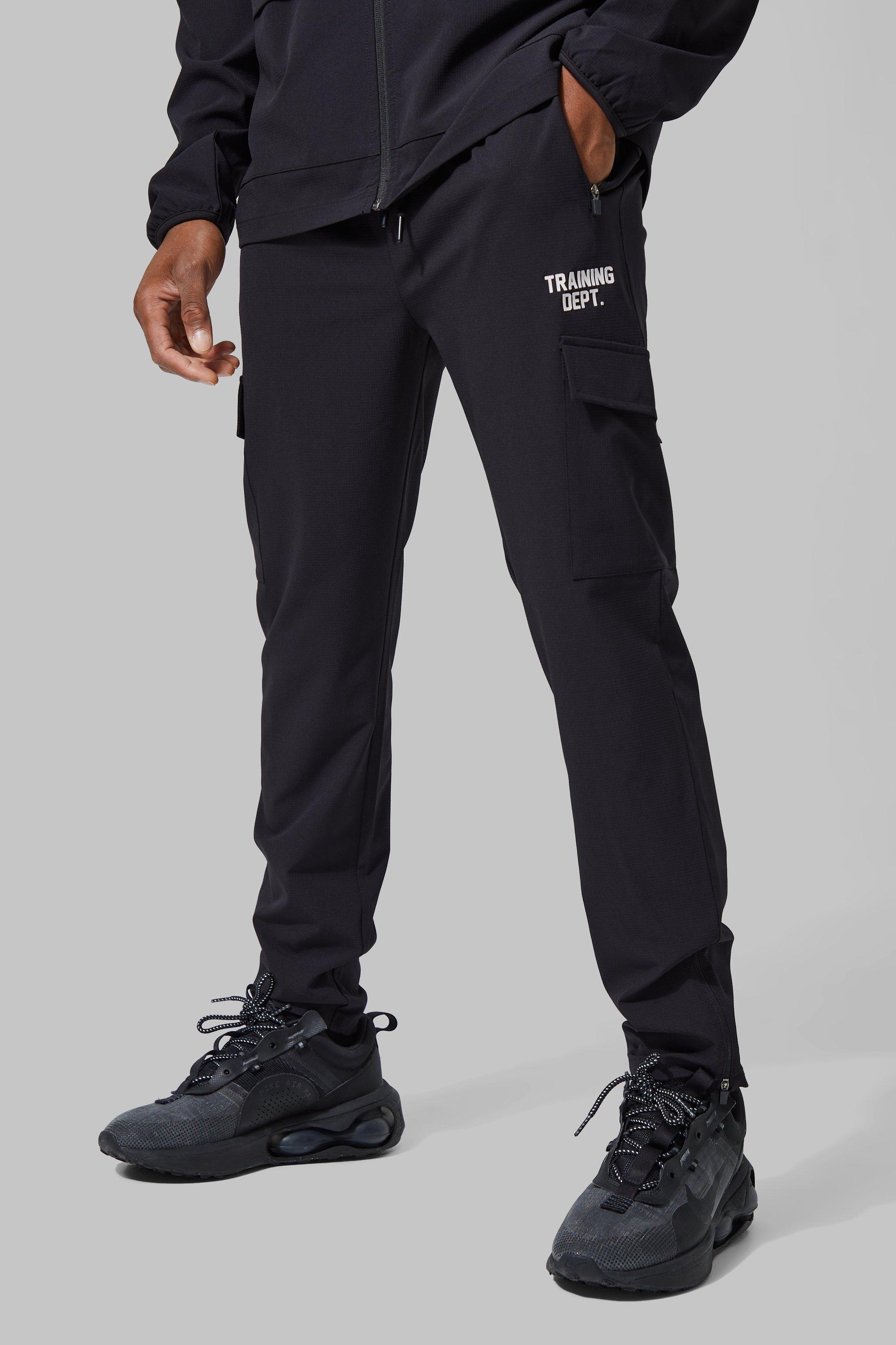 Mens Black Active Training Dept Tapered Cargo Joggers, Black