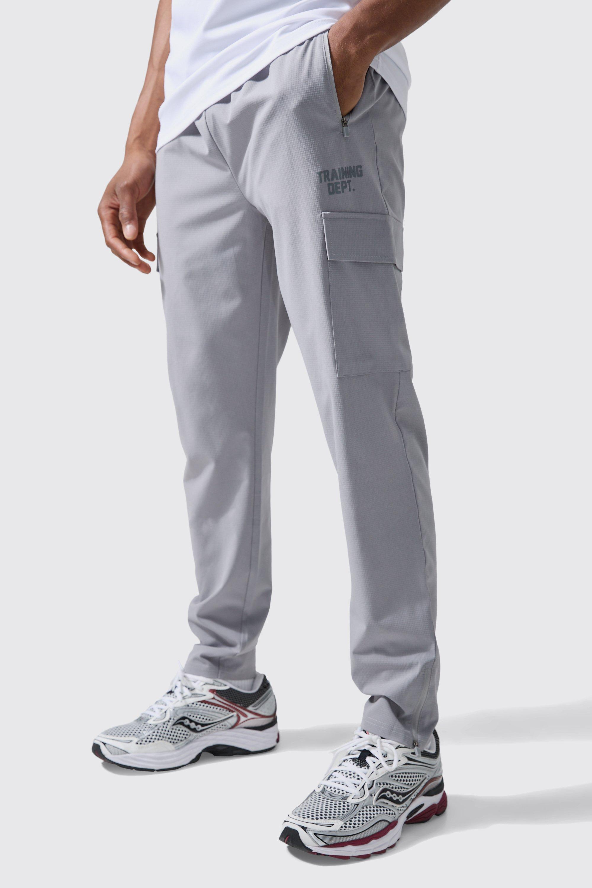 Mens Grey Active Training Dept Tapered Cargo Joggers, Grey